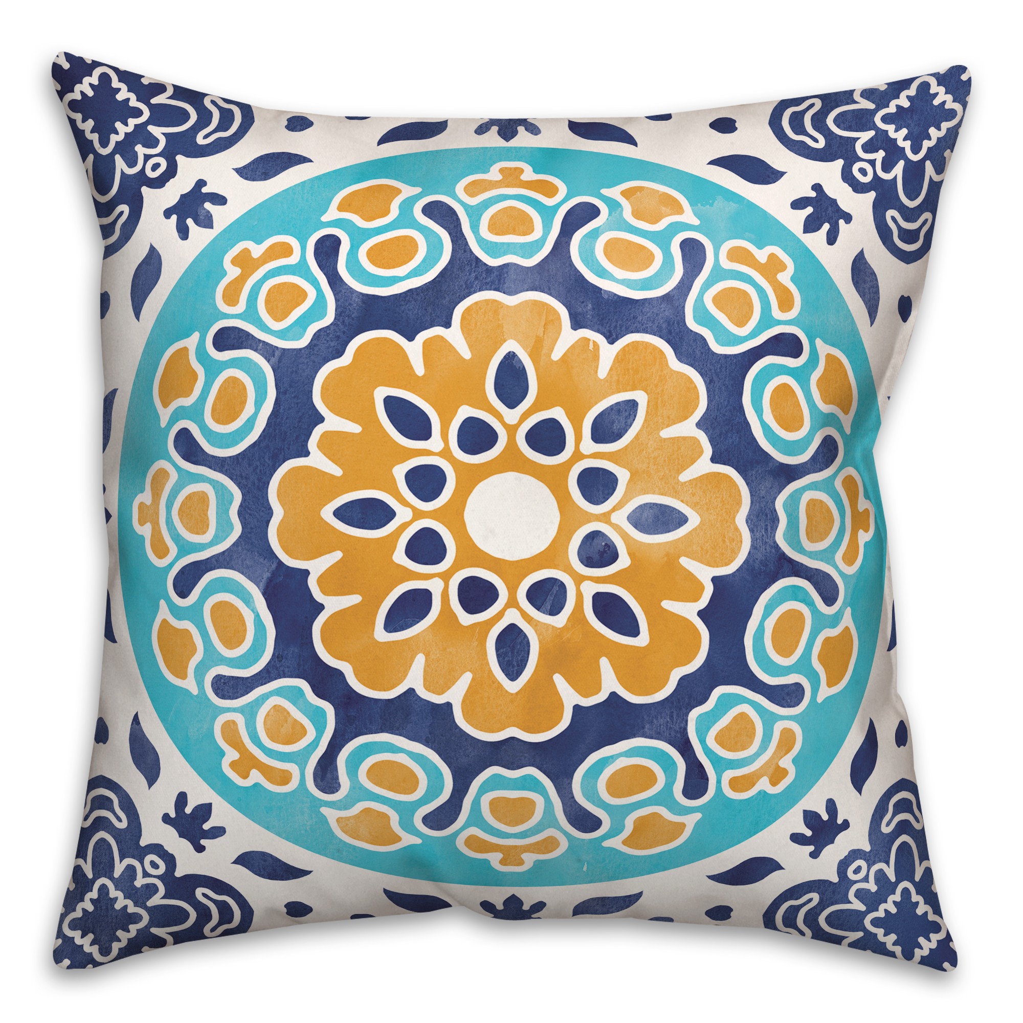 Blue and Orange Flower Mandala 20x20 Indoor / Outdoor Pillow
