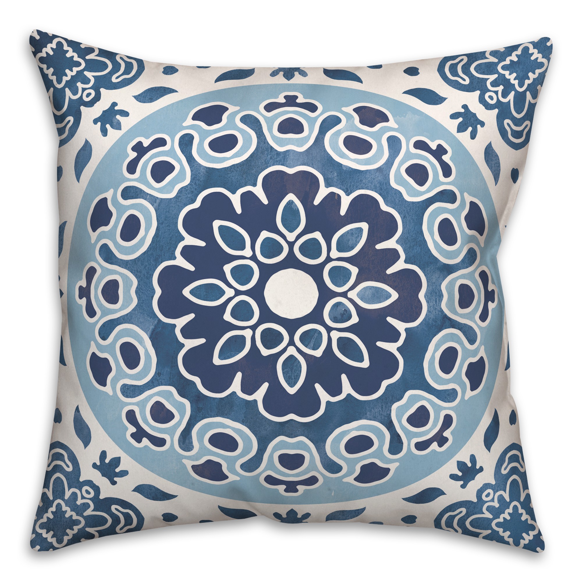 Blue Shades Flower Mandala 20x20 Indoor / Outdoor Pillow