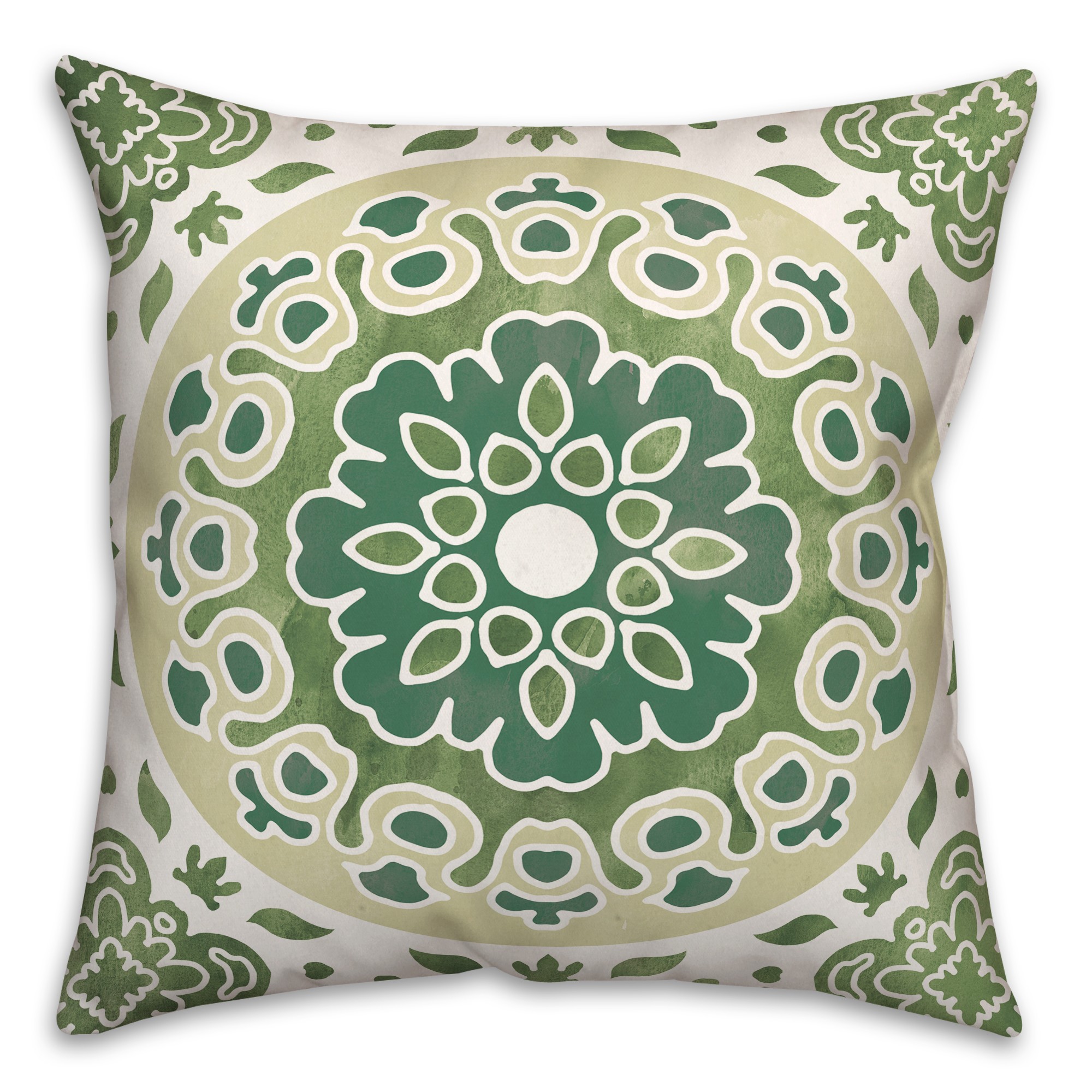 Green Shades Flower Mandala 20x20 Indoor / Outdoor Pillow
