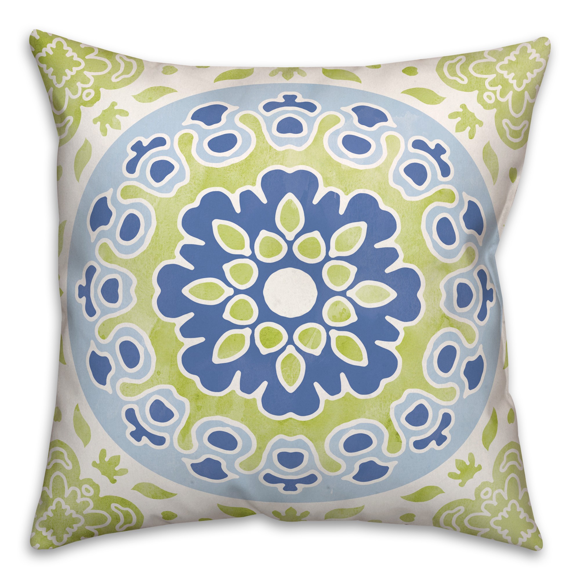 Yellow and Green Flower Mandala 20x20 Indoor / Outdoor Pillow