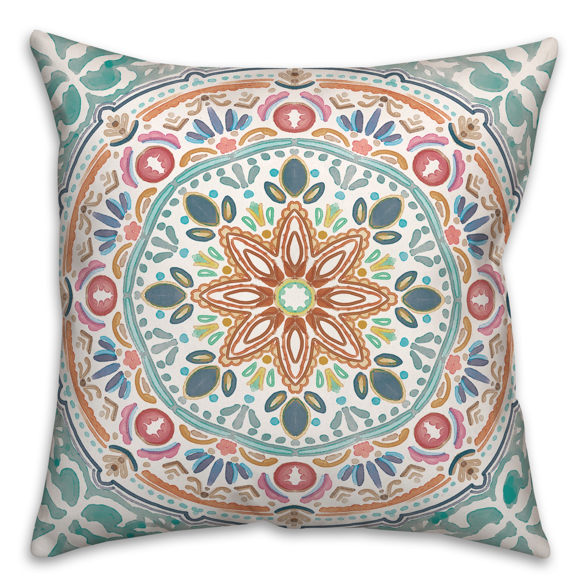 Colorful Blue Orange Medallion 20x20 Indoor / Outdoor Pillow