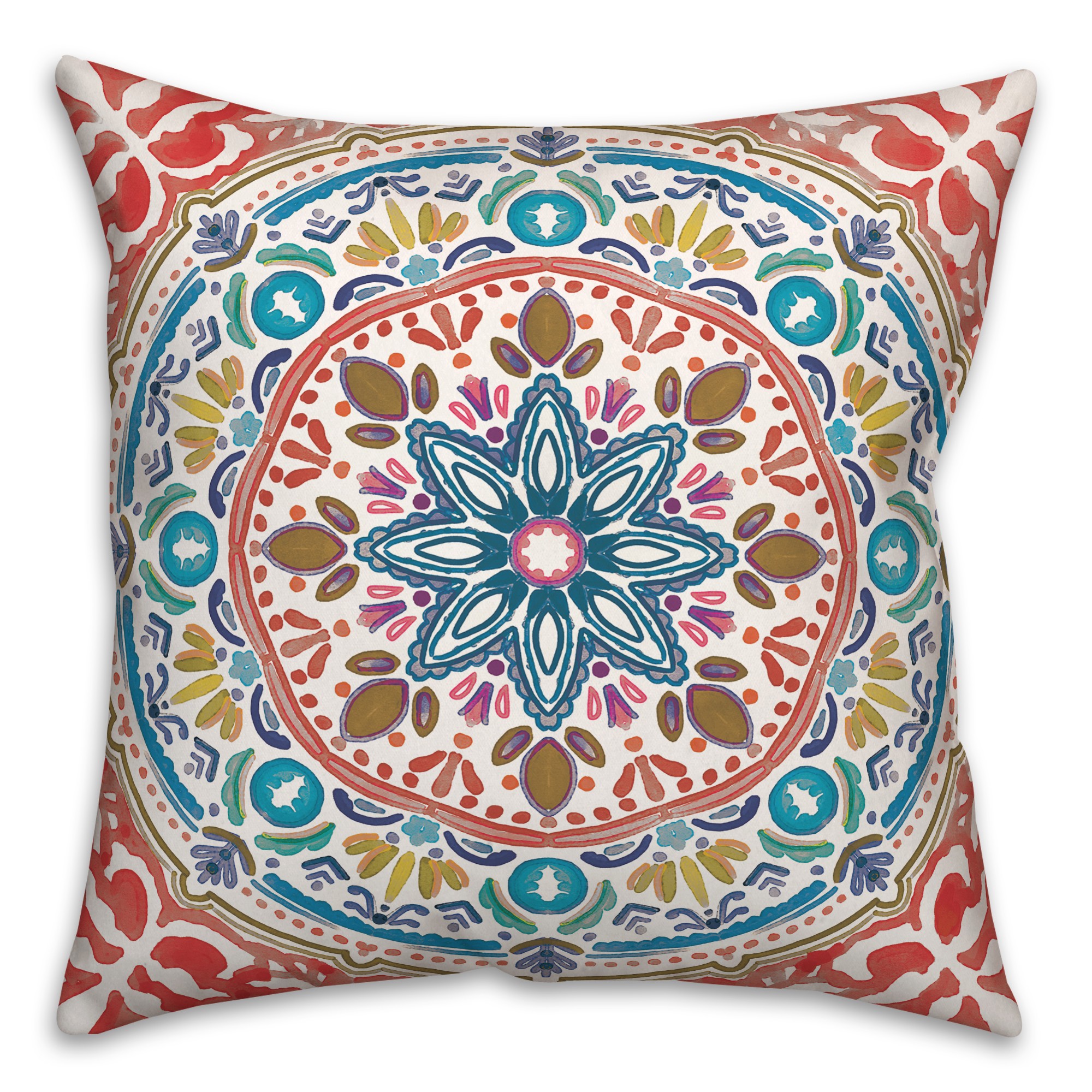 Colorful Blue Red Medallion 20x20 Indoor / Outdoor Pillow