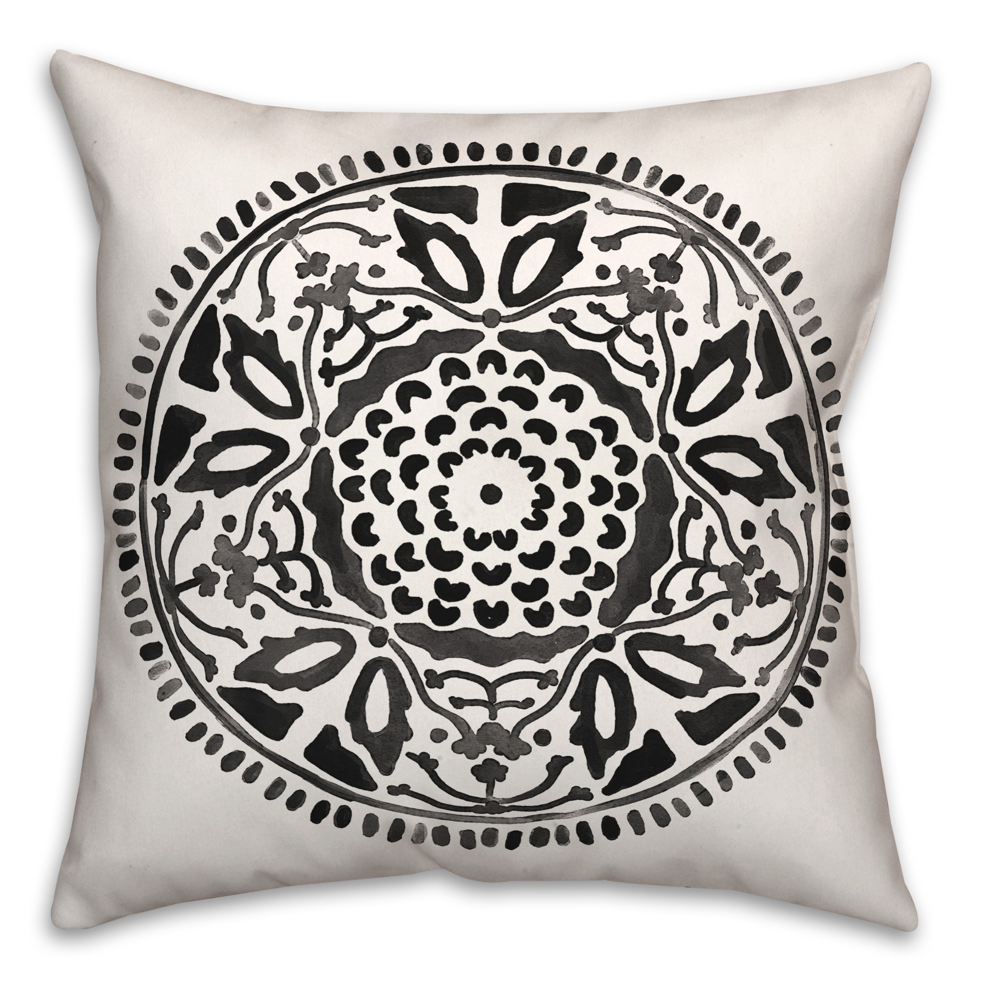 Black Watercolor Medallion 20x20 Indoor / Outdoor Pillow