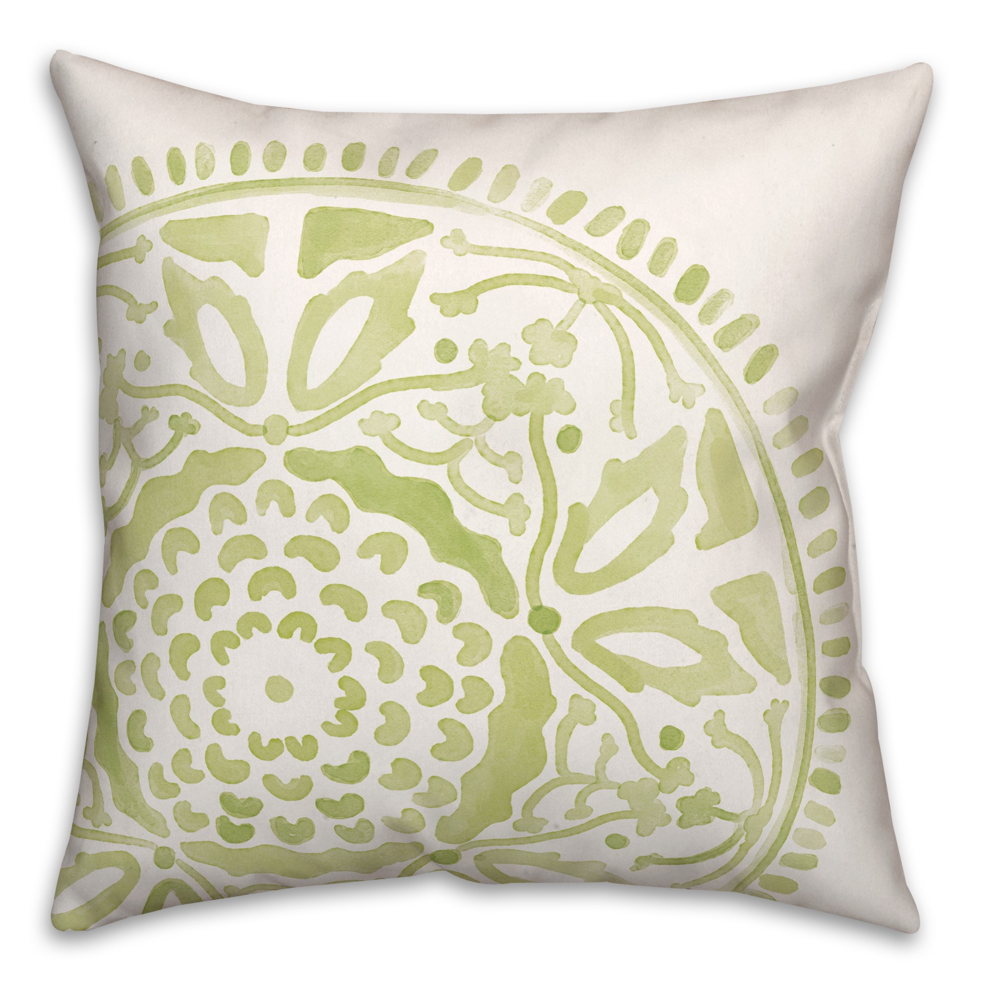Large Lime Green Watercolor Medallion 20x20 Indoor / Outdoor Pillow