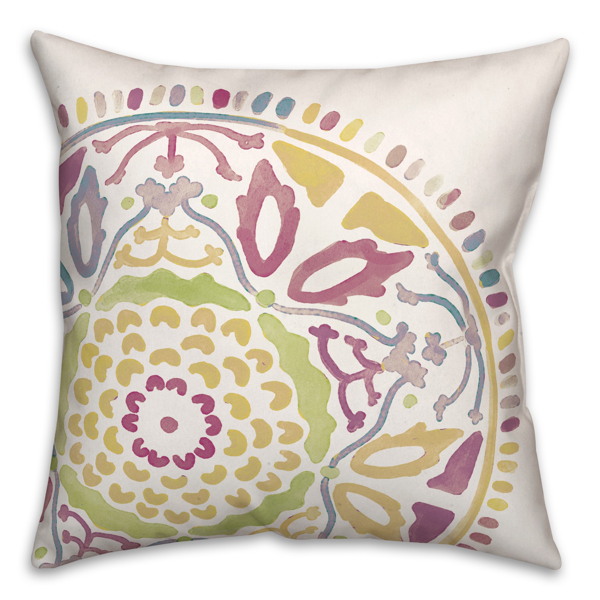 Large Multicolored Watercolor Medallion 20x20 Indoor / Outdoor Pillow