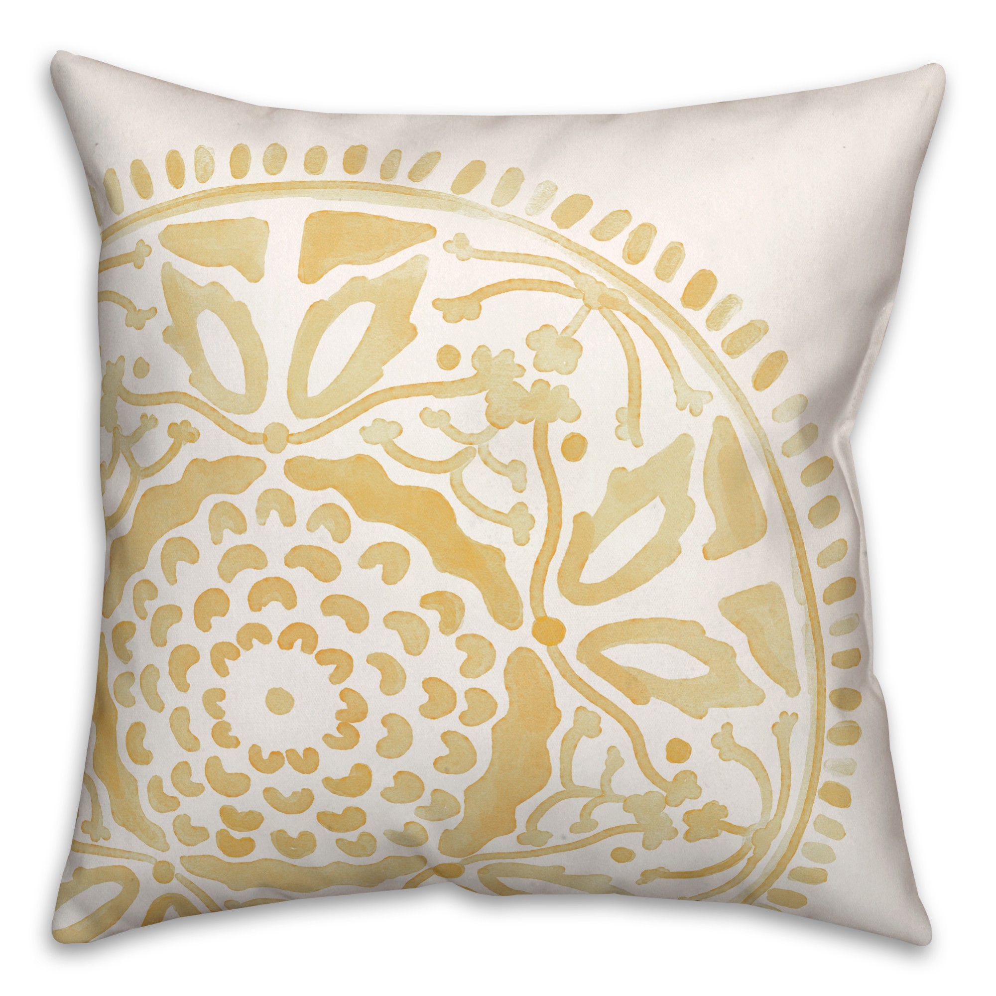 Large Yellow Watercolor Medallion 20x20 Indoor / Outdoor Pillow