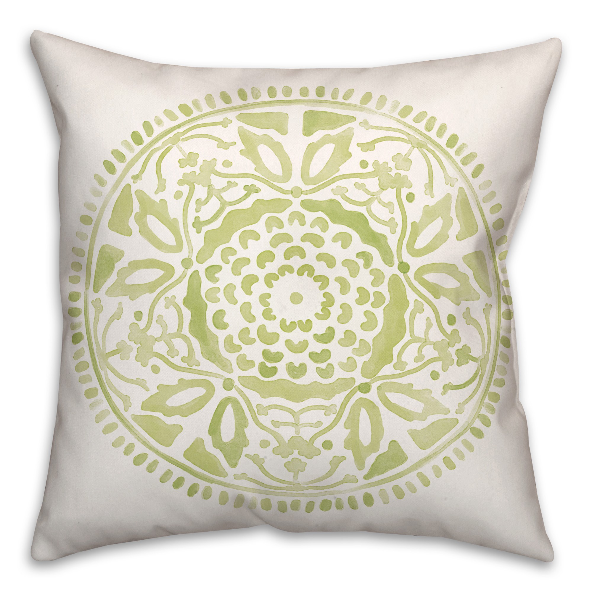 Lime Green Watercolor Medallion 20x20 Indoor / Outdoor Pillow