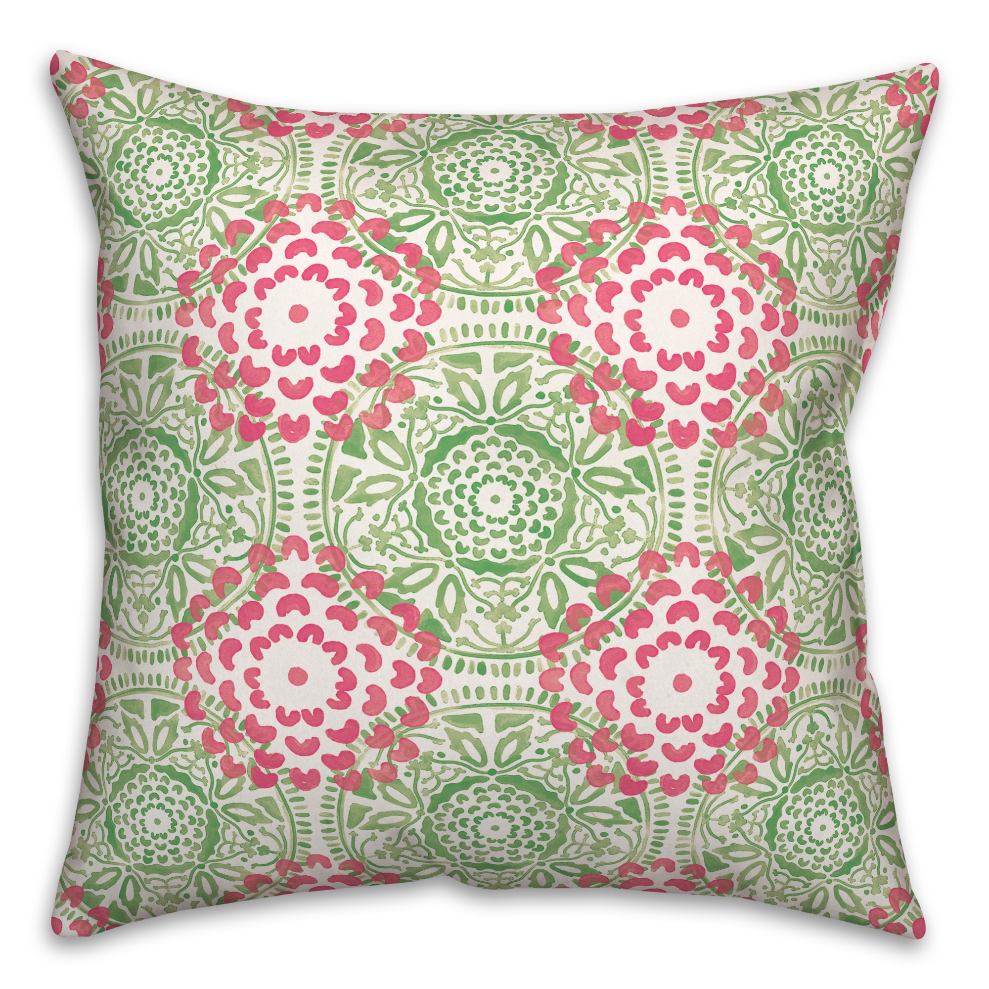 Pink and Green Pattern Medallions 20x20 Indoor / Outdoor Pillow