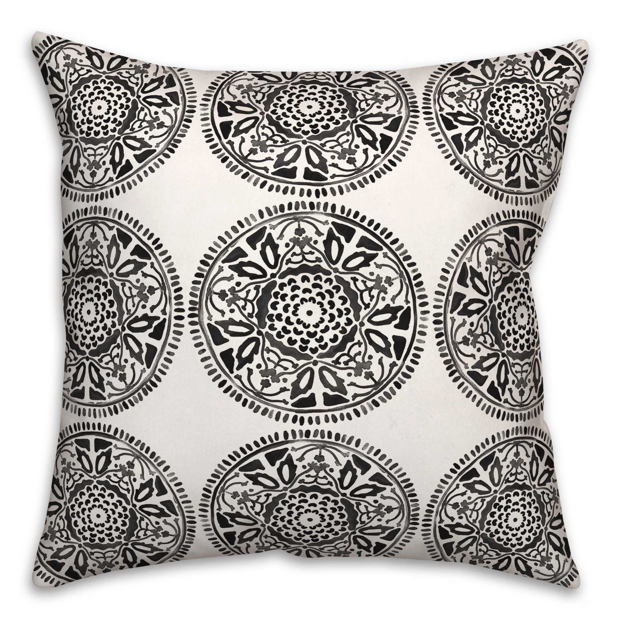 Small Black Pattern Medallions 20x20 Indoor / Outdoor Pillow