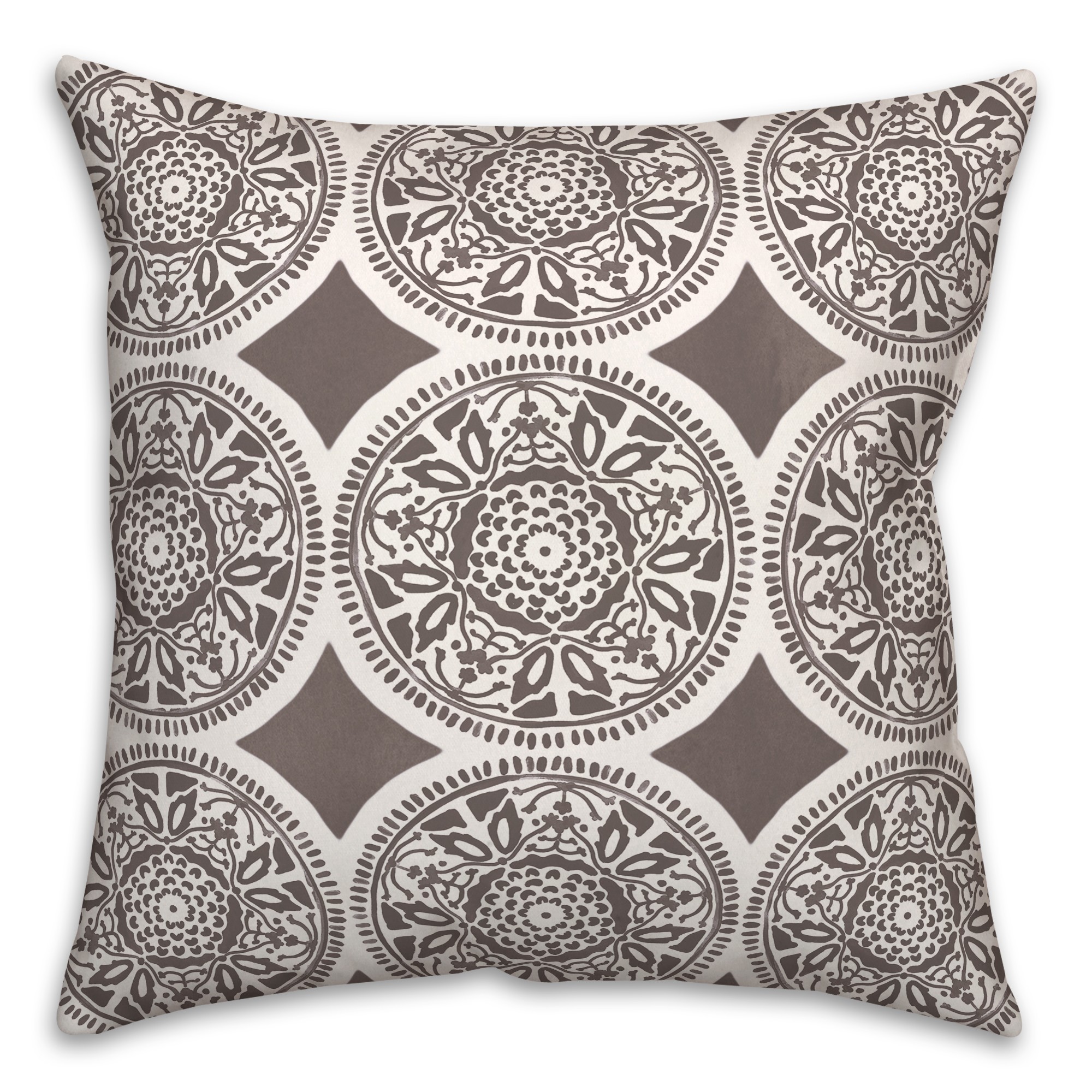 Small Grey Full Pattern Medallions 20x20 Indoor / Outdoor Pillow