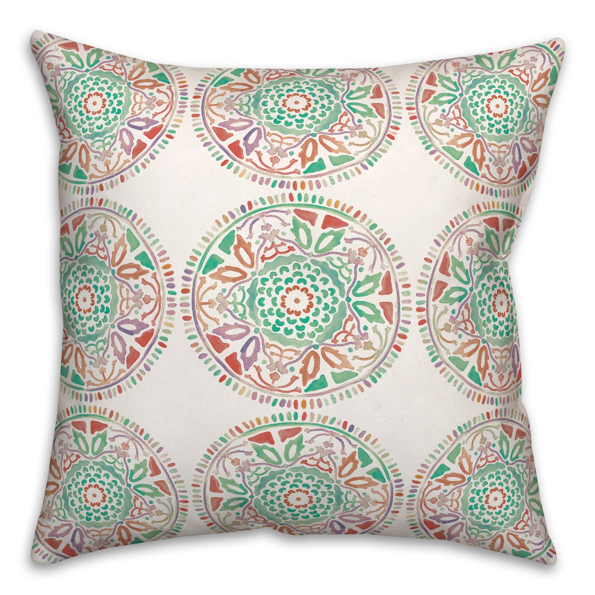 Small Orange and Green Pattern Medallions 20x20 Indoor / Outdoor Pillow