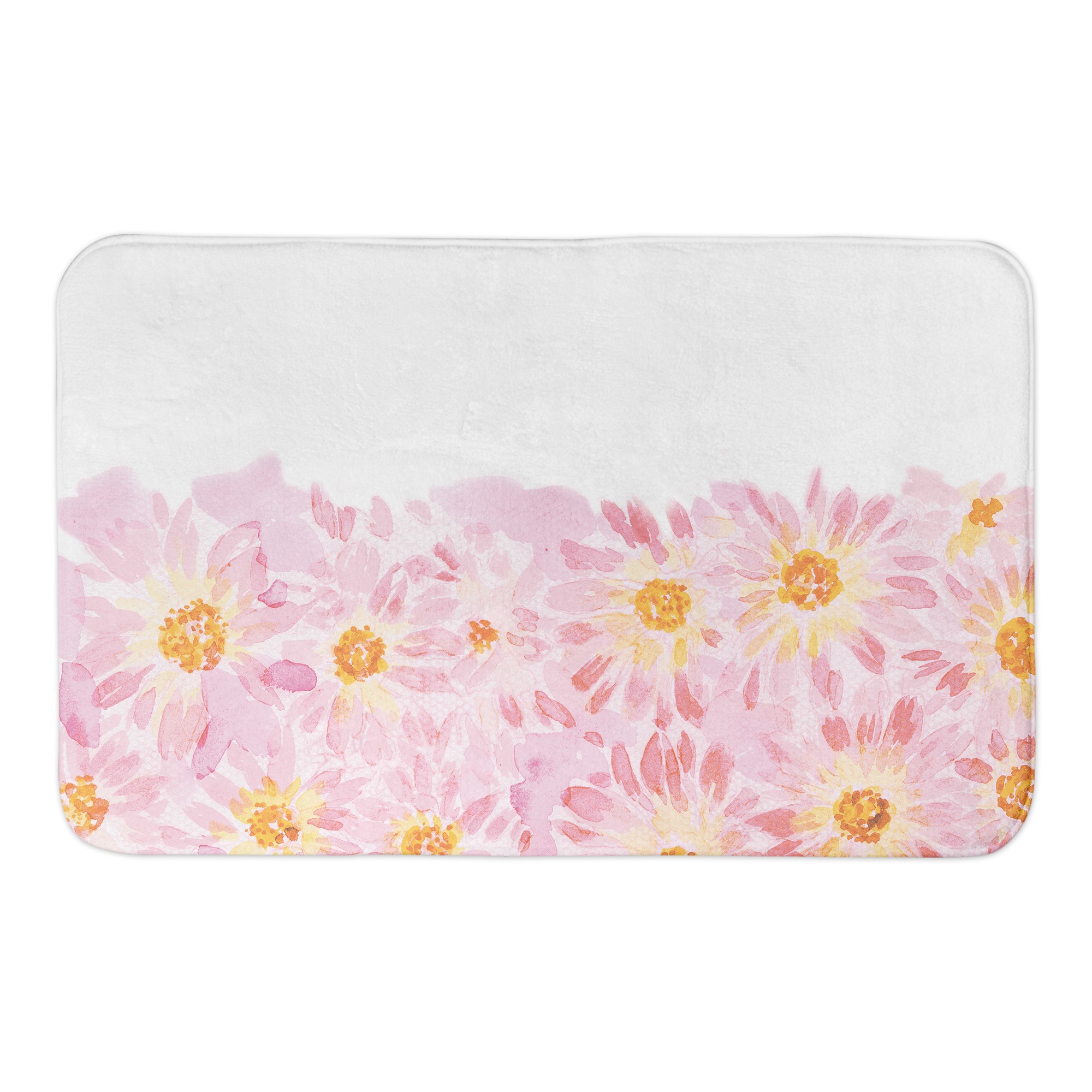 Watercolor Blush Daisies 34x21 Bath Mat