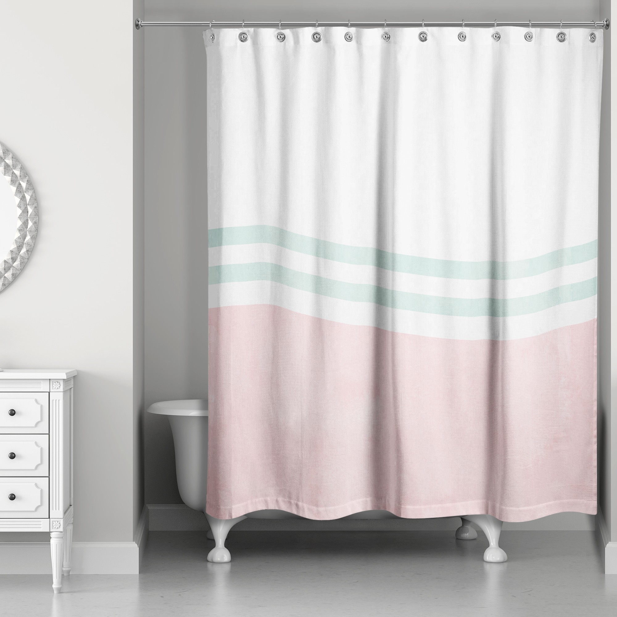 Blush and Mint Swoop 71x74 Shower Curtain