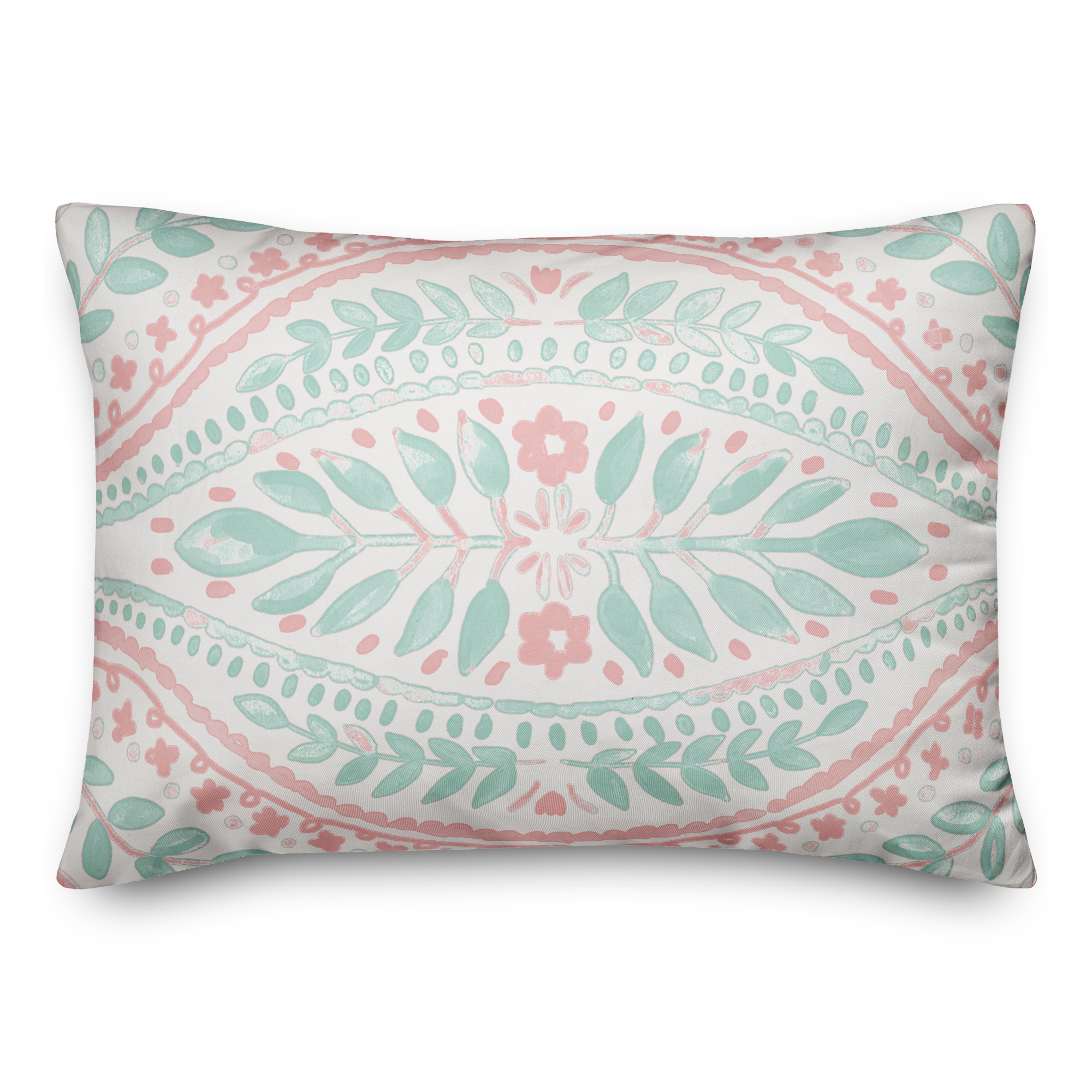 Pink and Mint Decorative Design 14x20 Spun Poly Pillow