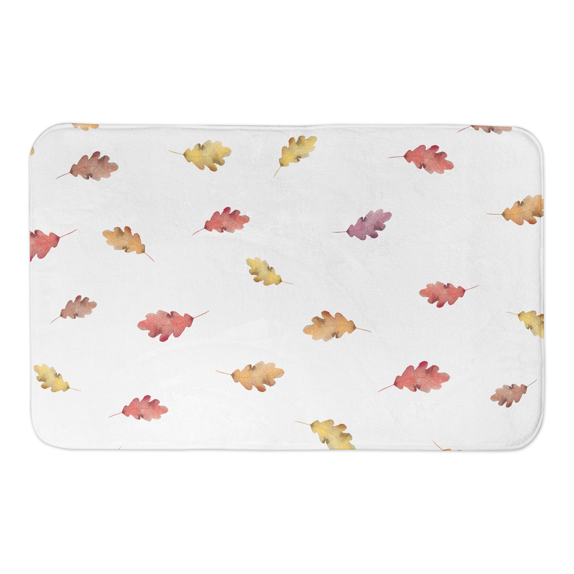 Watercolor Floating Autumn Leaves Pattern 34x21 Bath Mat