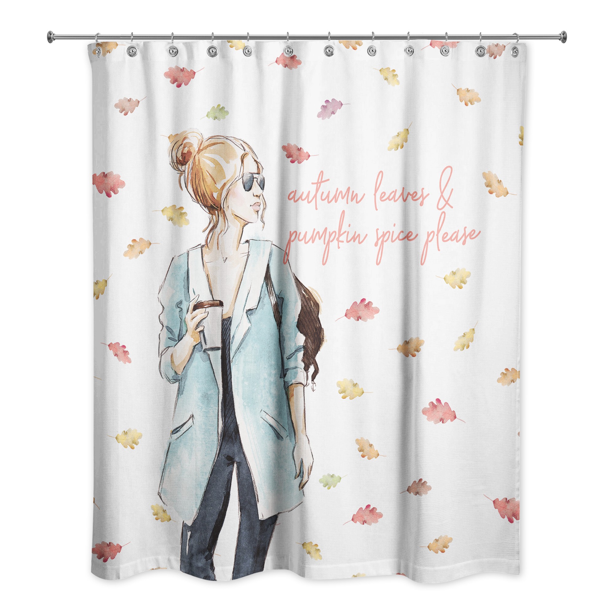Fall Coffee and Leaves Girl 71x74 Shower Curtain