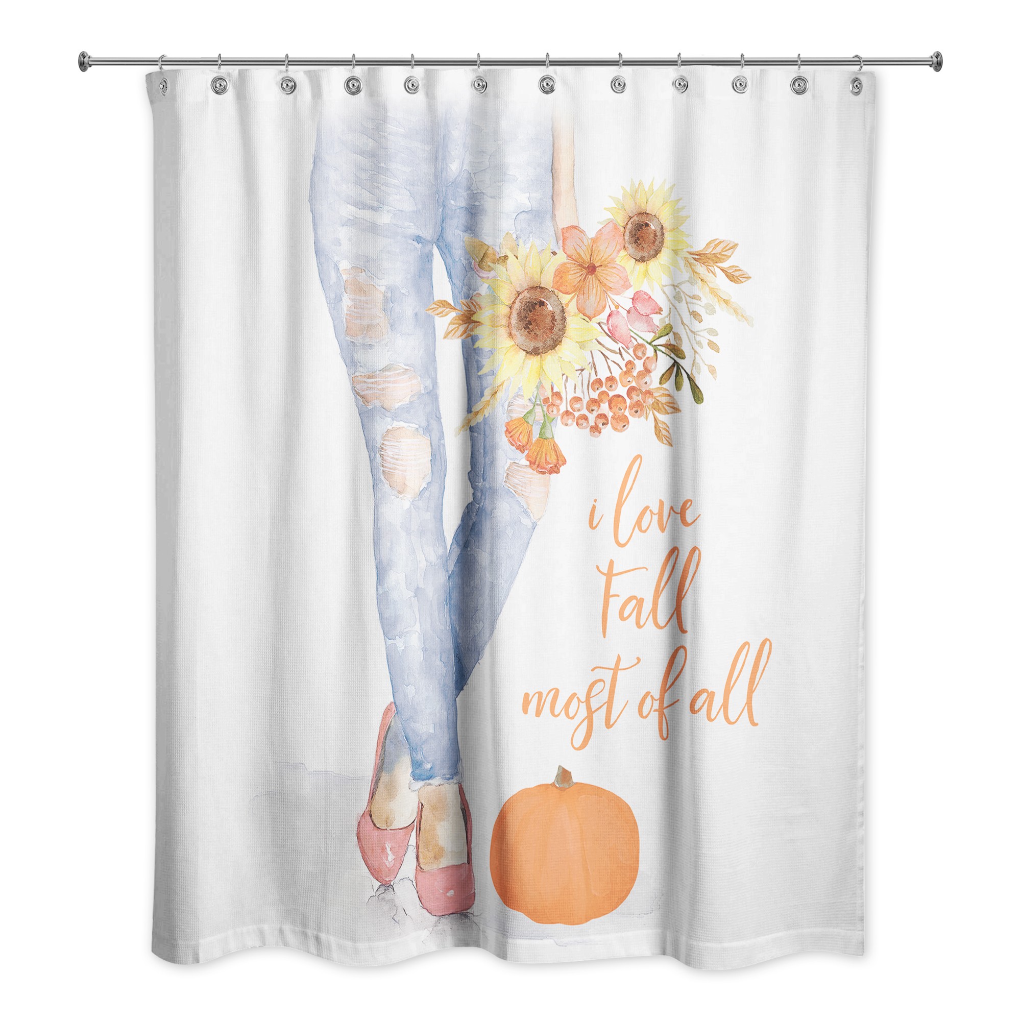 Fall Jeans and Flowers 71x74 Shower Curtain