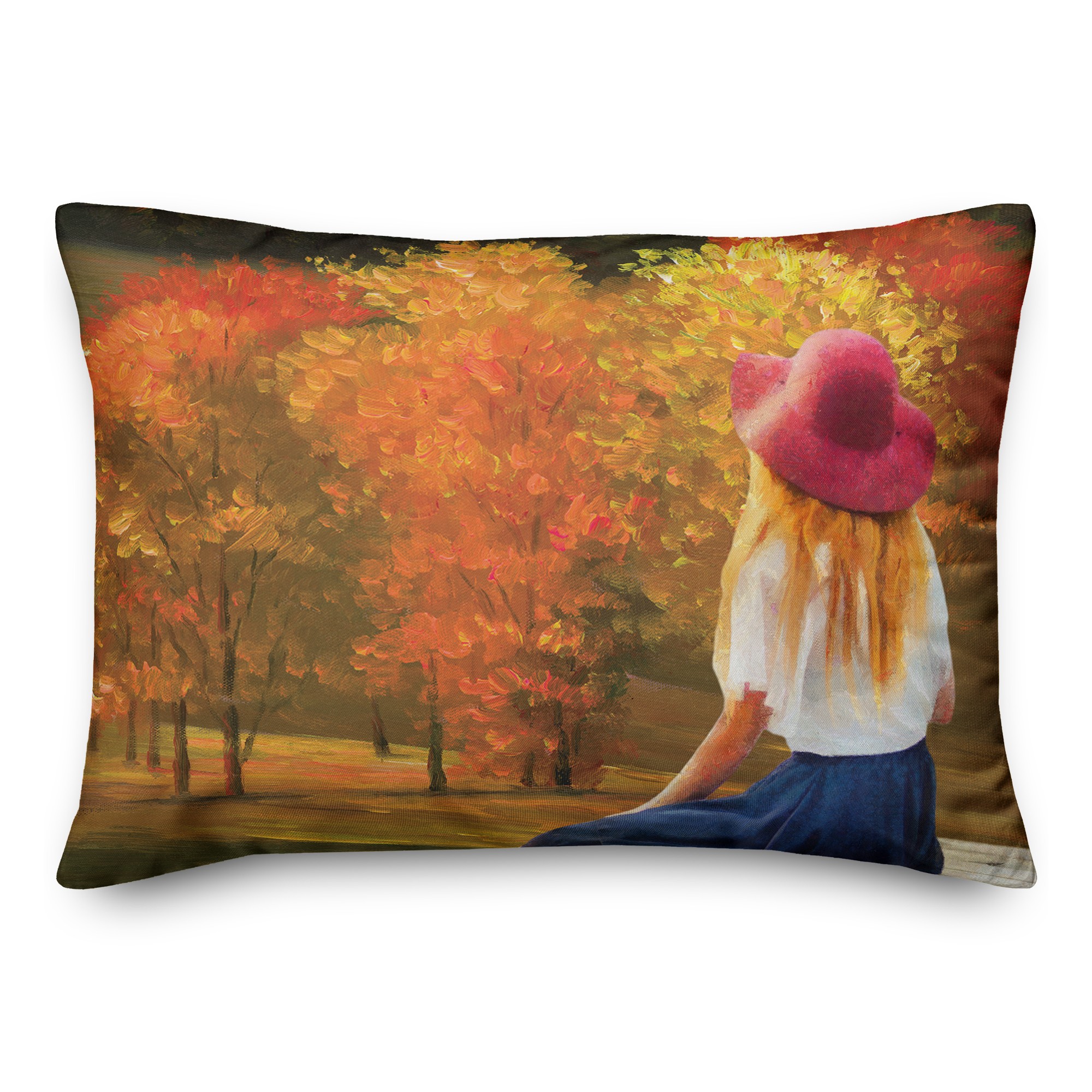 Fashion Girl Overlooking Fall Landscape 14x20 Spun Poly Pillow