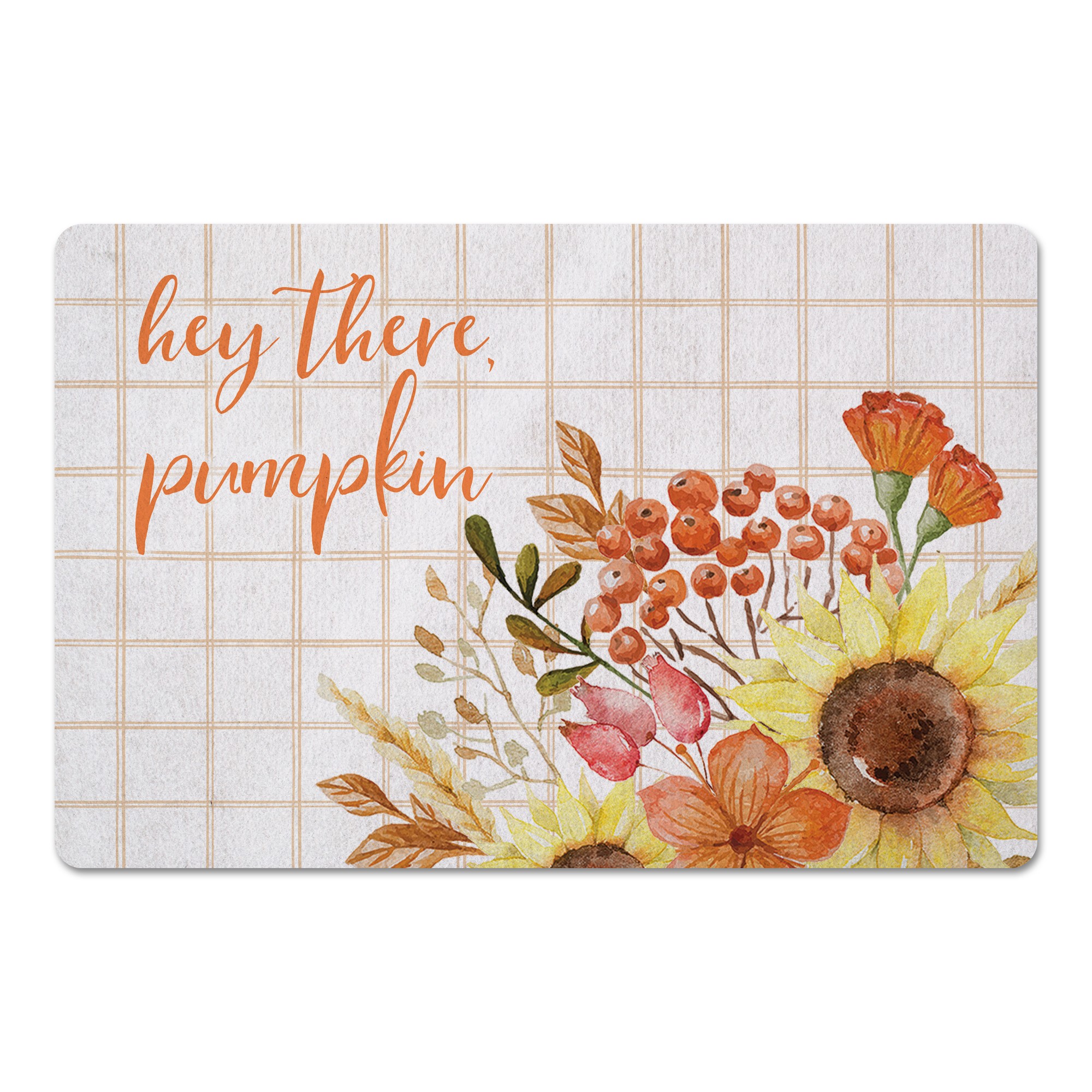 Mornin Pumpkin Bouquet and Plaid 27x18 Floor Mat