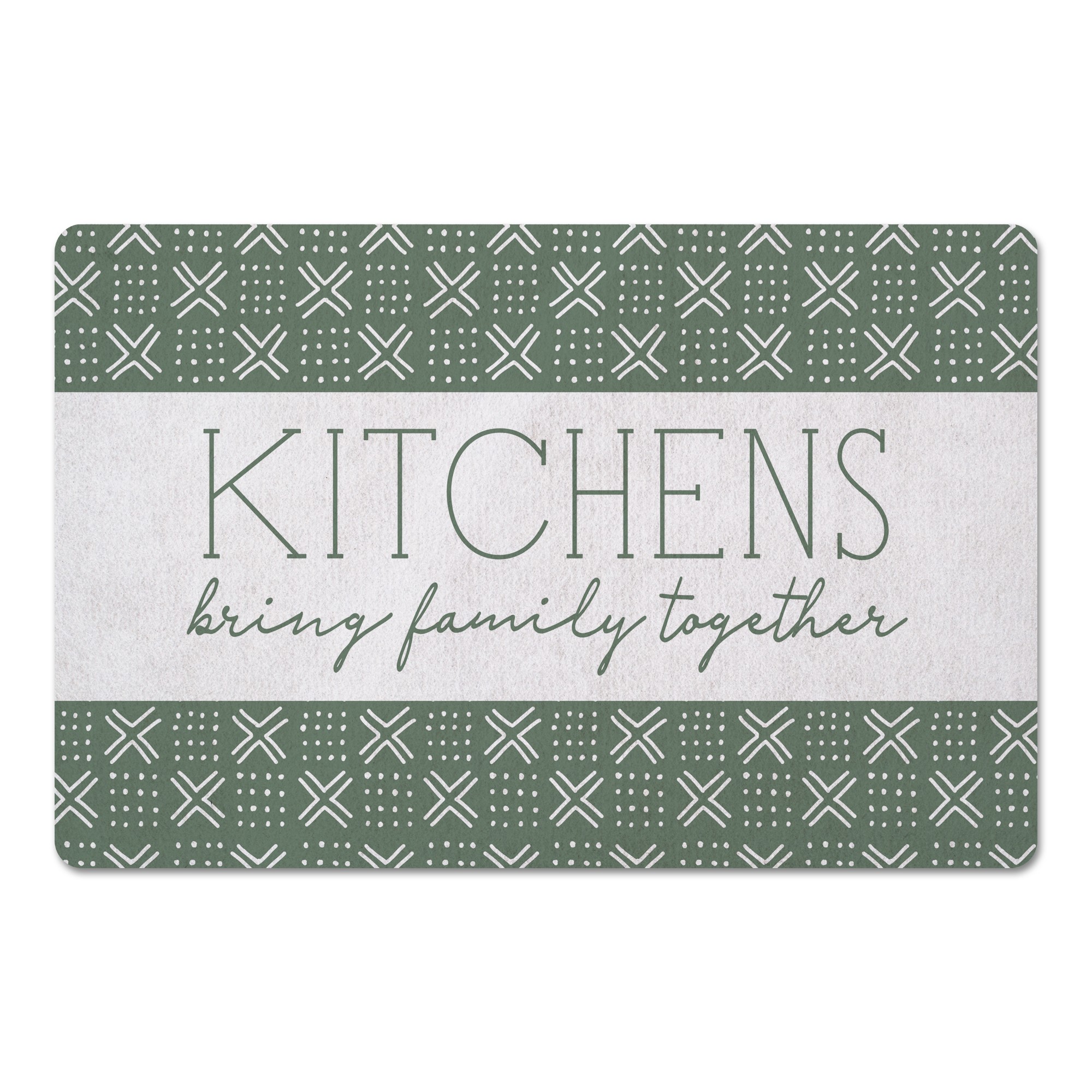 Kitchen Green and White Mudcloth Pattern 27x18 Floor Mat
