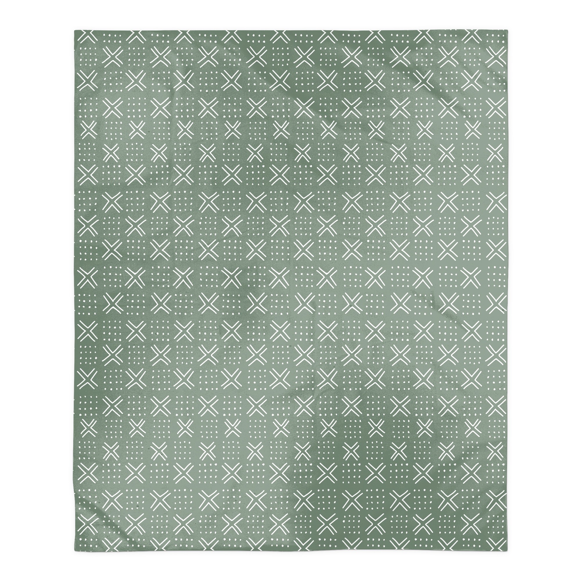 Green and White Mudcloth Pattern 50x60 Sherpa Fleece Blanket