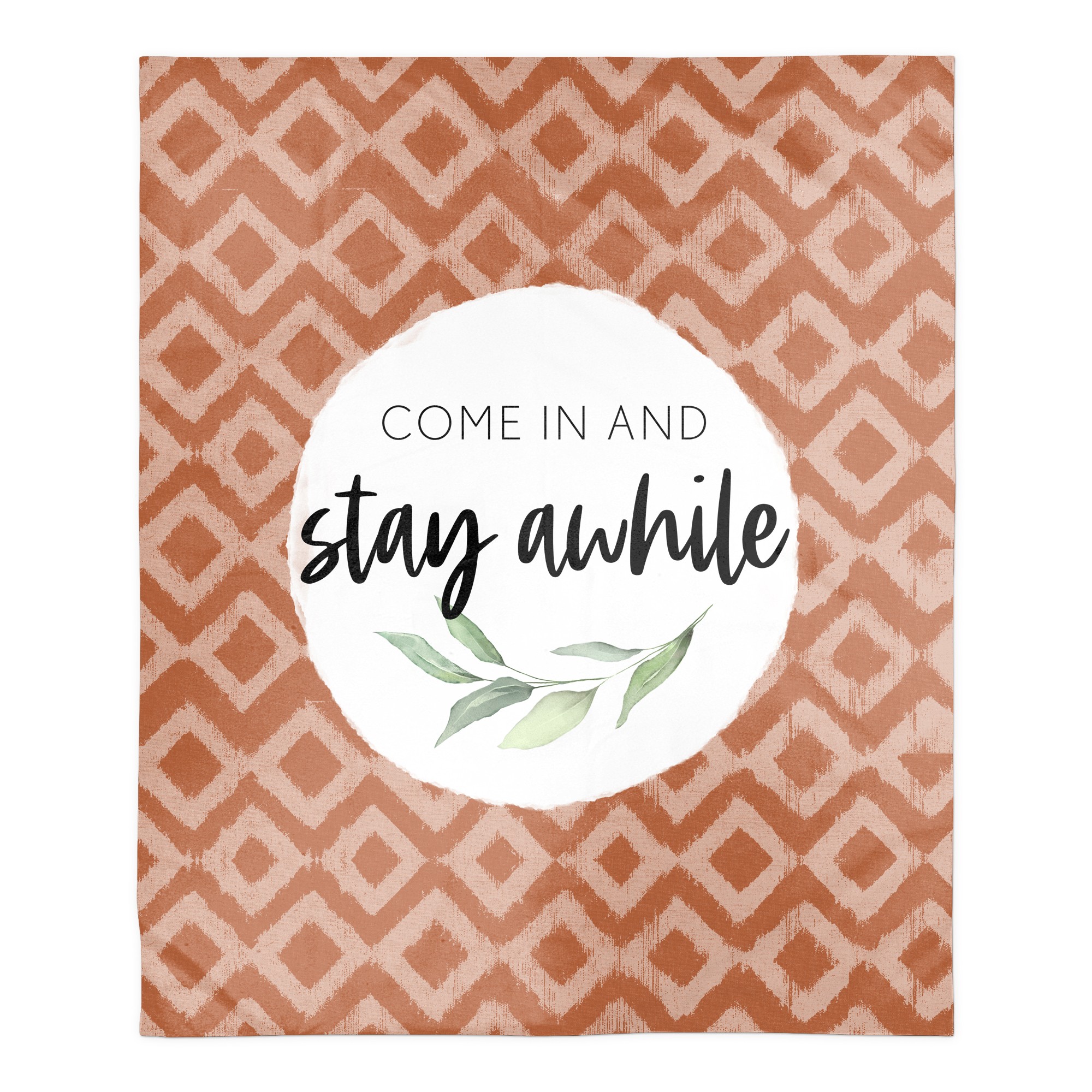 Stay Awhile Distressed Orange Diamonds on Fabric 50x60 Sherpa Fleece Blanket