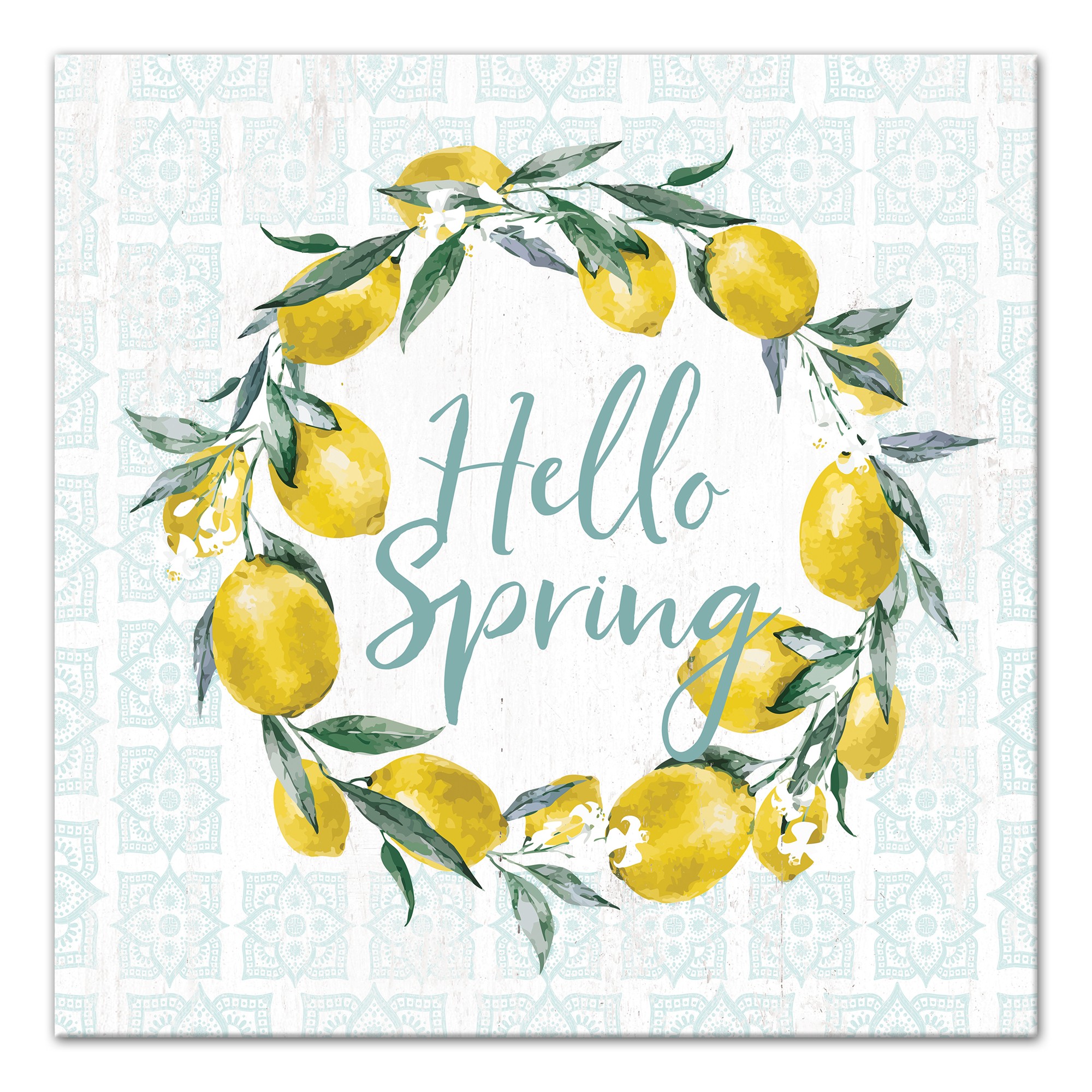 Lemon Wreath Hello Spring 16x16 Canvas Wall Art