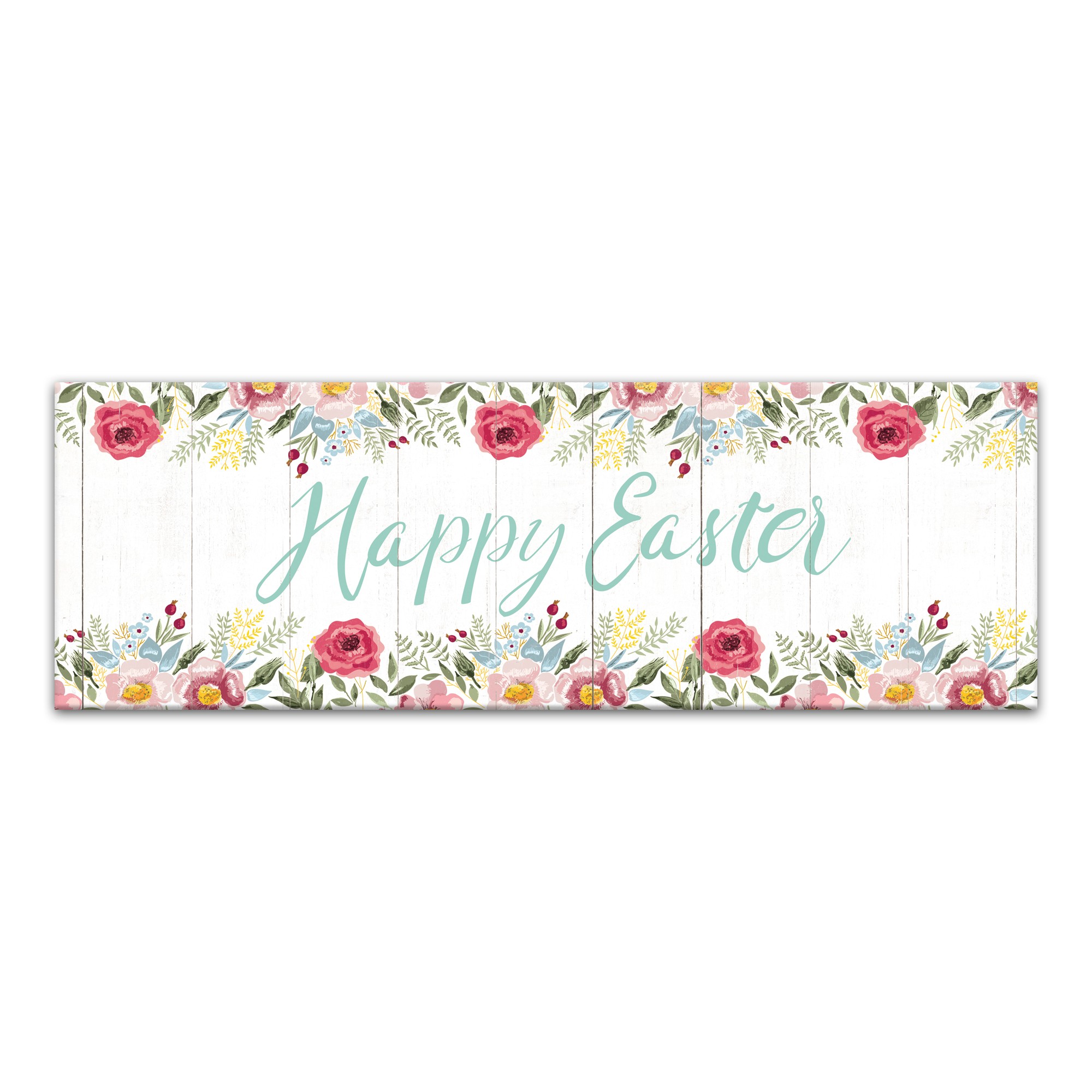 Happy Easter Painted Florals 12x36 Canvas Wall Art