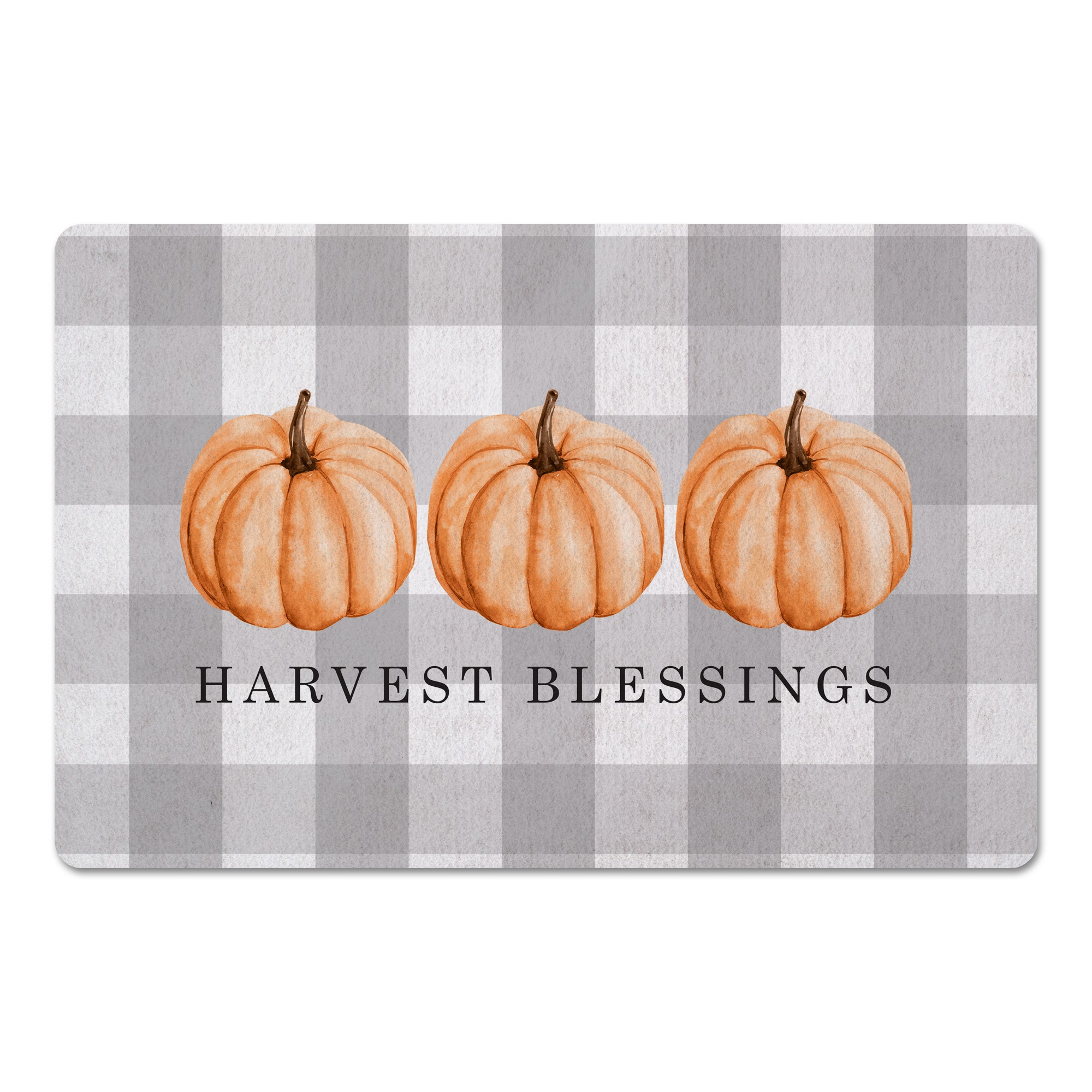 Buffalo Check Harvest Blessings with Pumpkins 27x18 Floor Mat