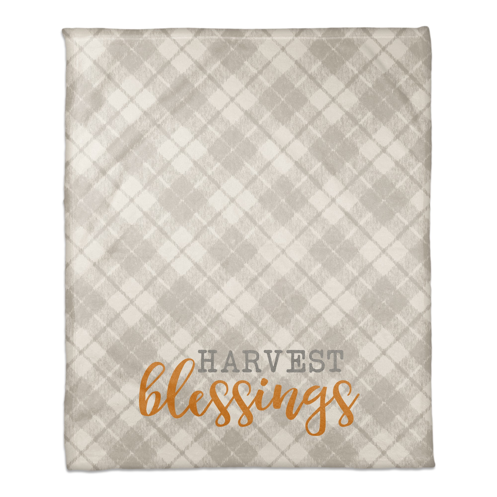 Harvest Blessings on Gray Plaid 50x60 Coral Fleece Blanket