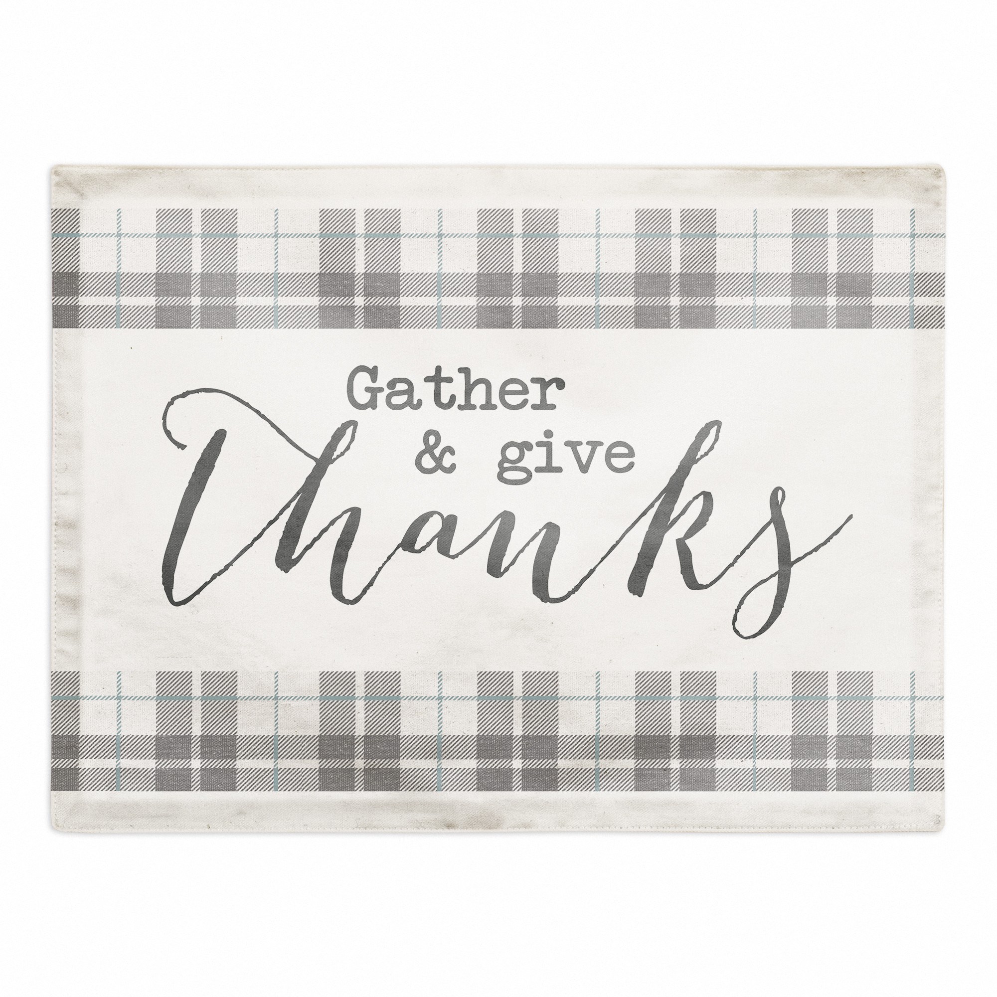 Gray Plaid Give Thanks 18x14 Poly Twill Placemat