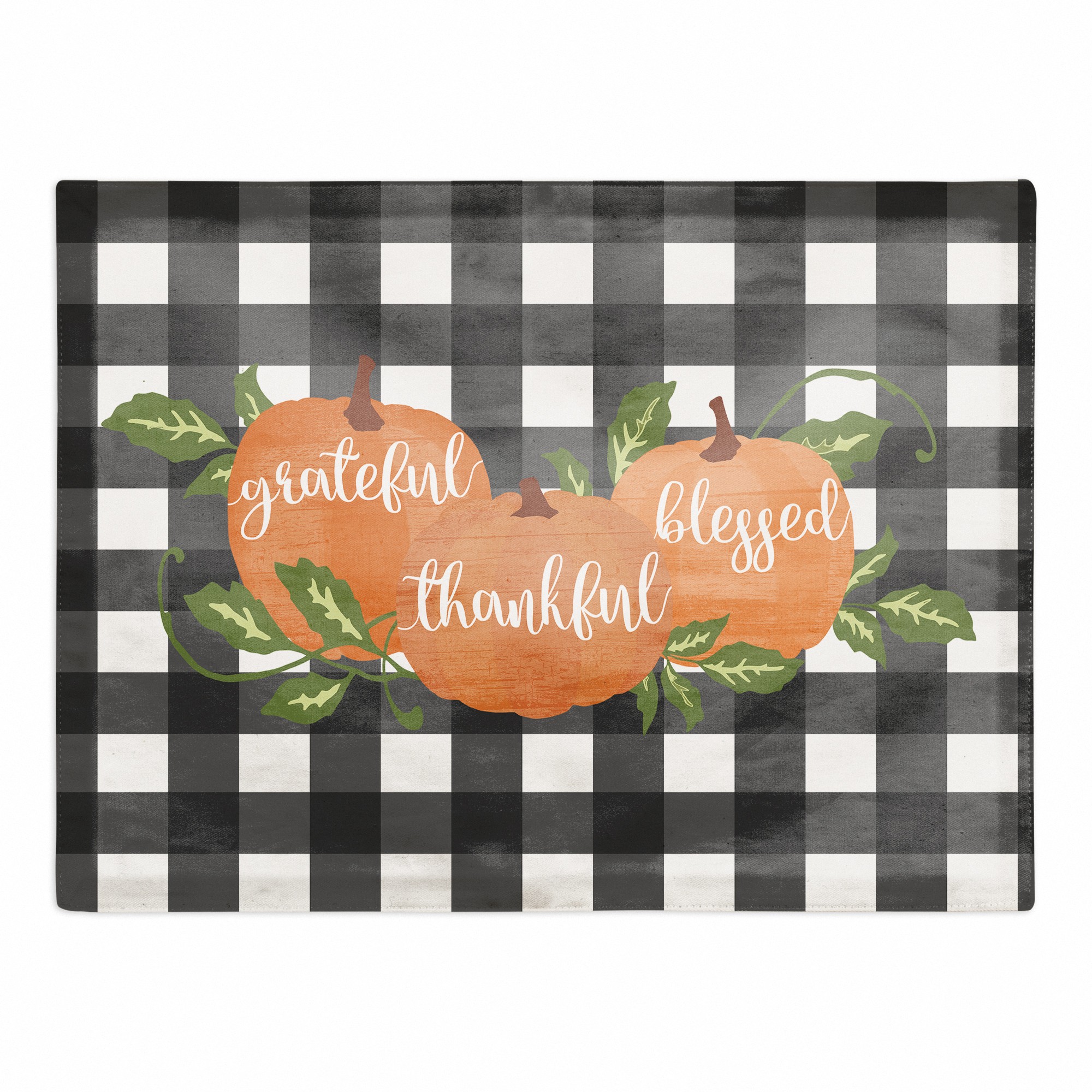 Grateful Thankful Blessed Plaid Pumpkins 18x14 Poly Twill Placemat