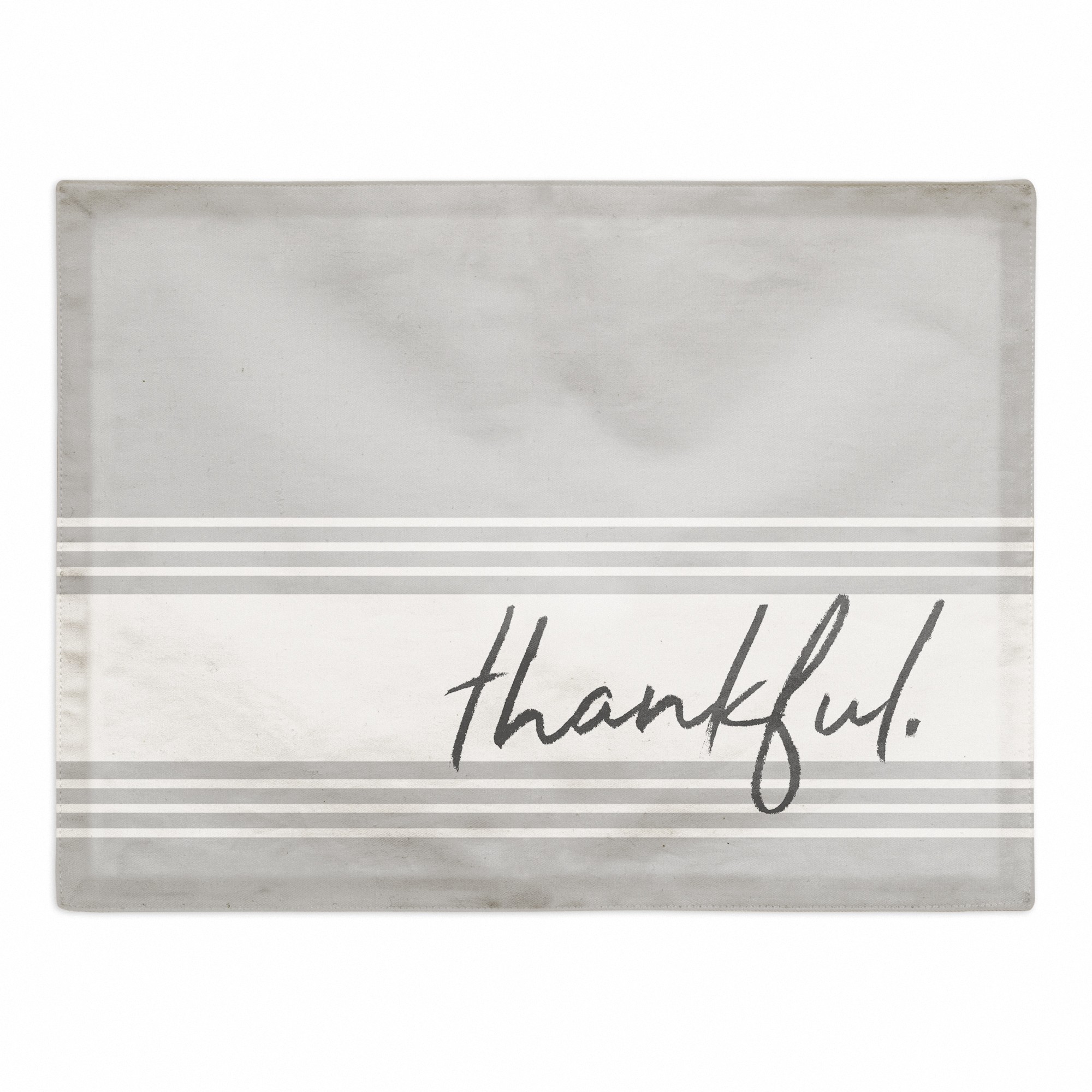 Gray Thankful Farmhouse Stripes 18x14 Poly Twill Placemat