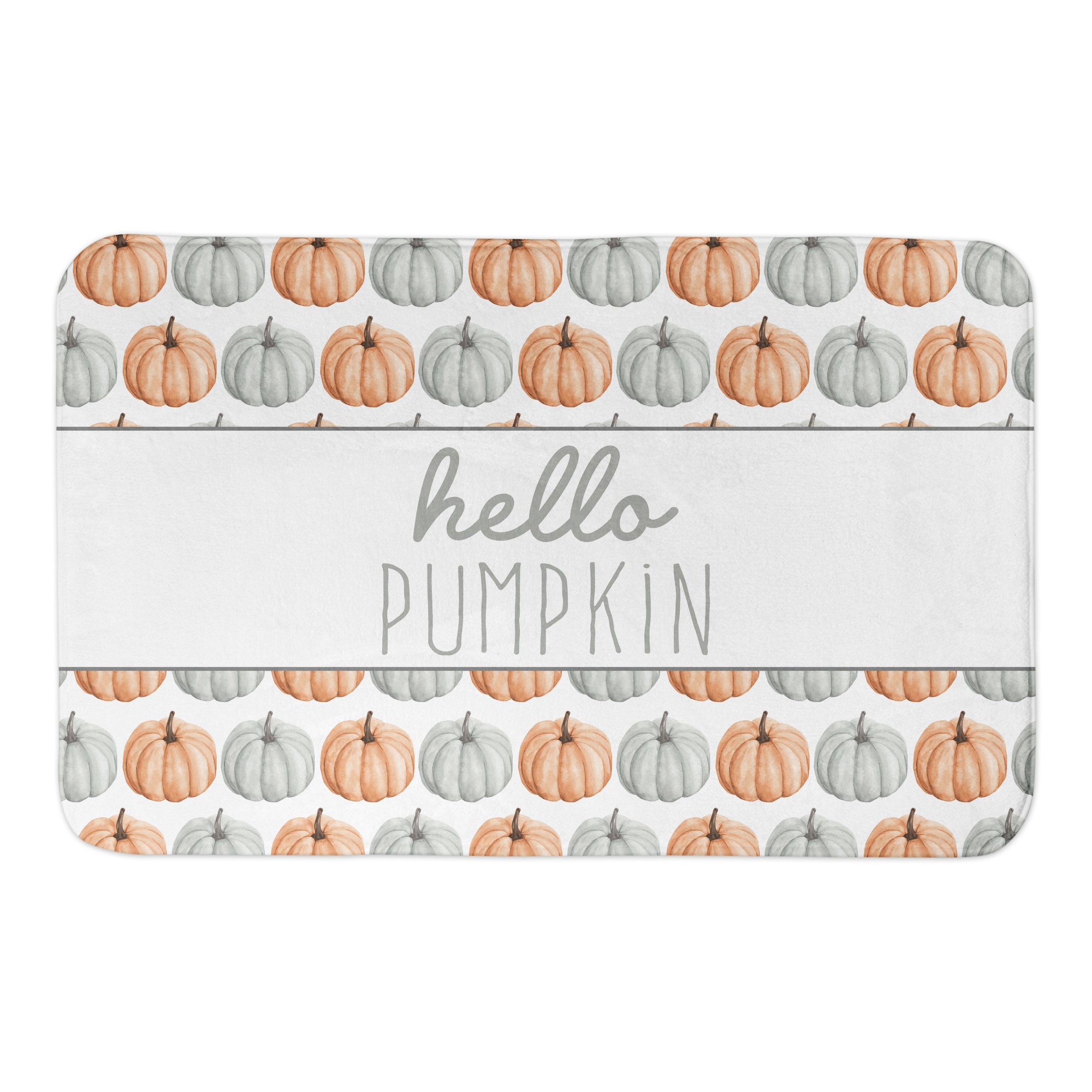 Hello Pumpkin Gray and Orange Pumpkin Pattern 34x21 Bath Mat