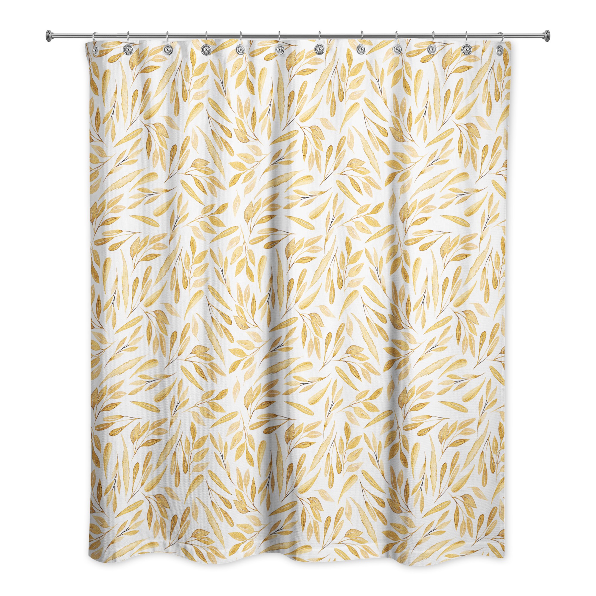 Watercolor Gold Leaves Pattern 71x74 Shower Curtain