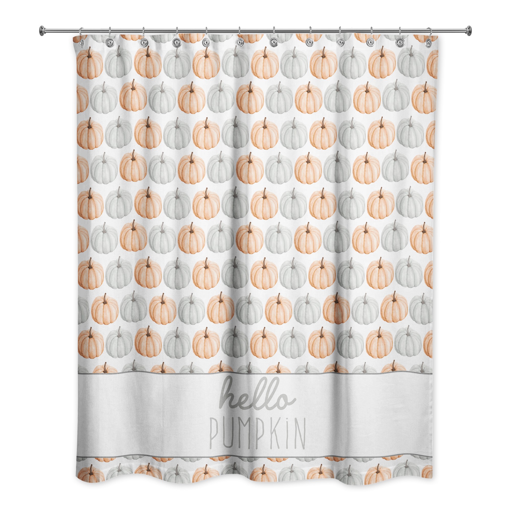 Hello Pumpkin Gray and Orange Pumpkin Pattern 71x74 Shower Curtain
