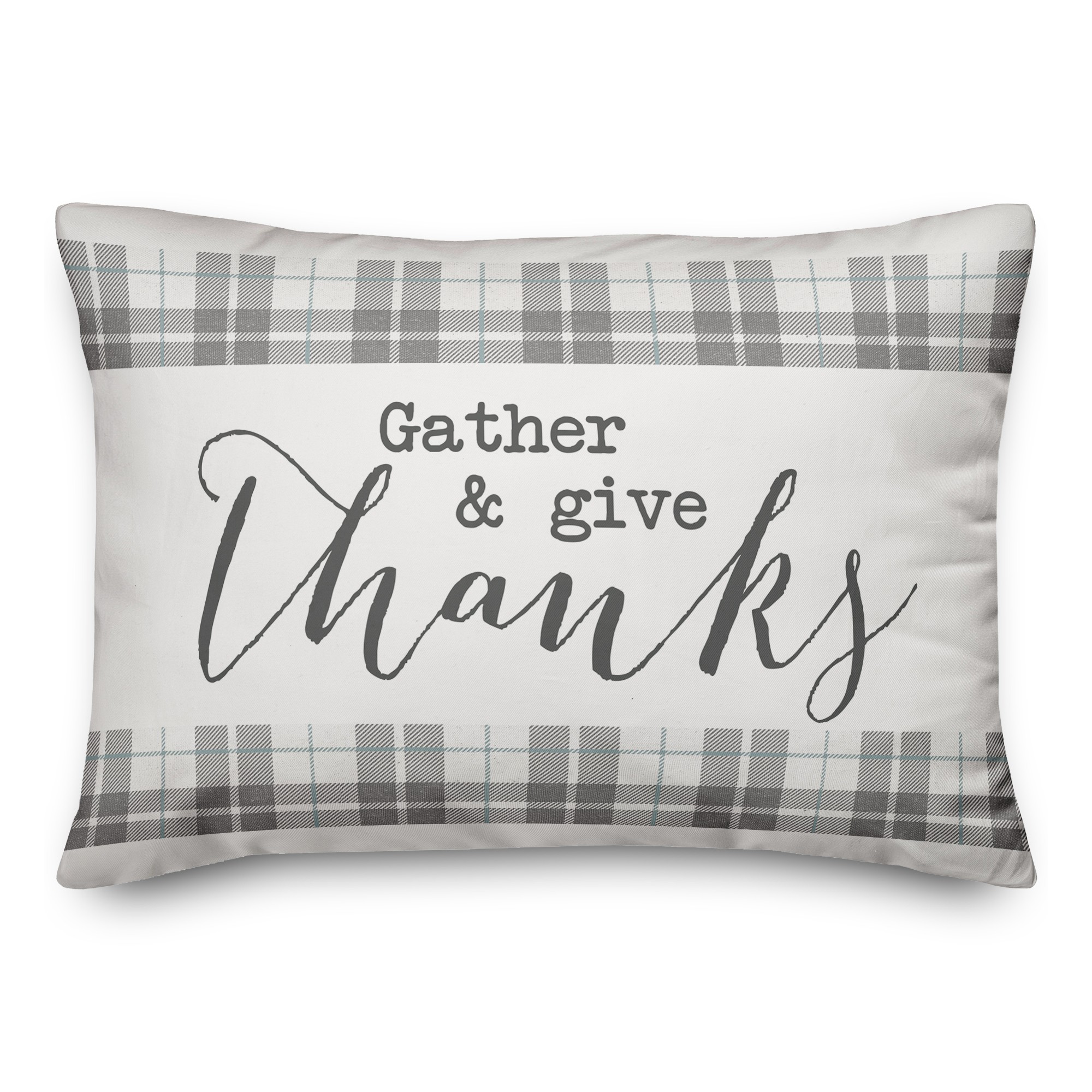 Gray Plaid Give Thanks 14x20 Spun Poly Pillow