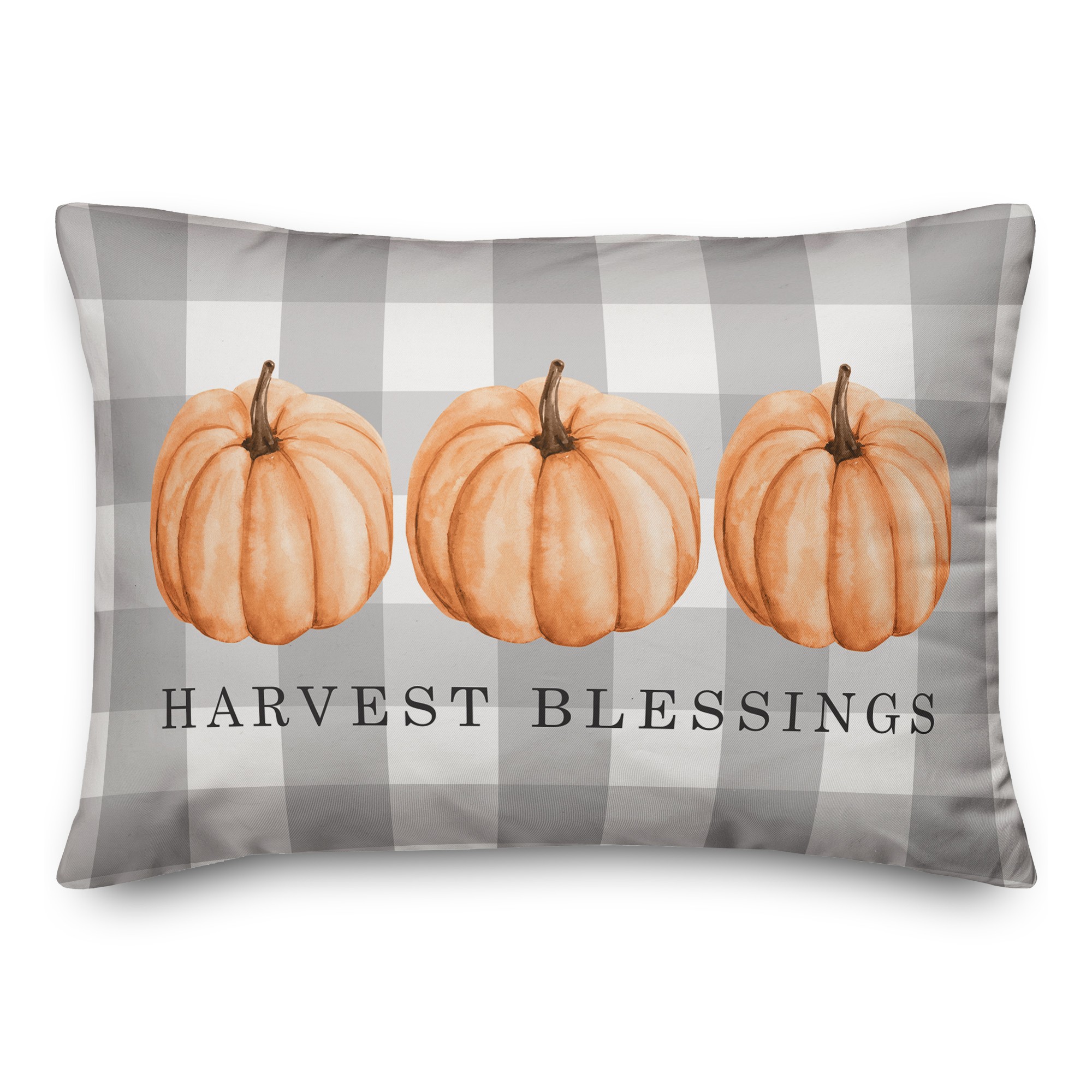 Buffalo Check Harvest Blessings with Pumpkins 14x20 Spun Poly Pillow