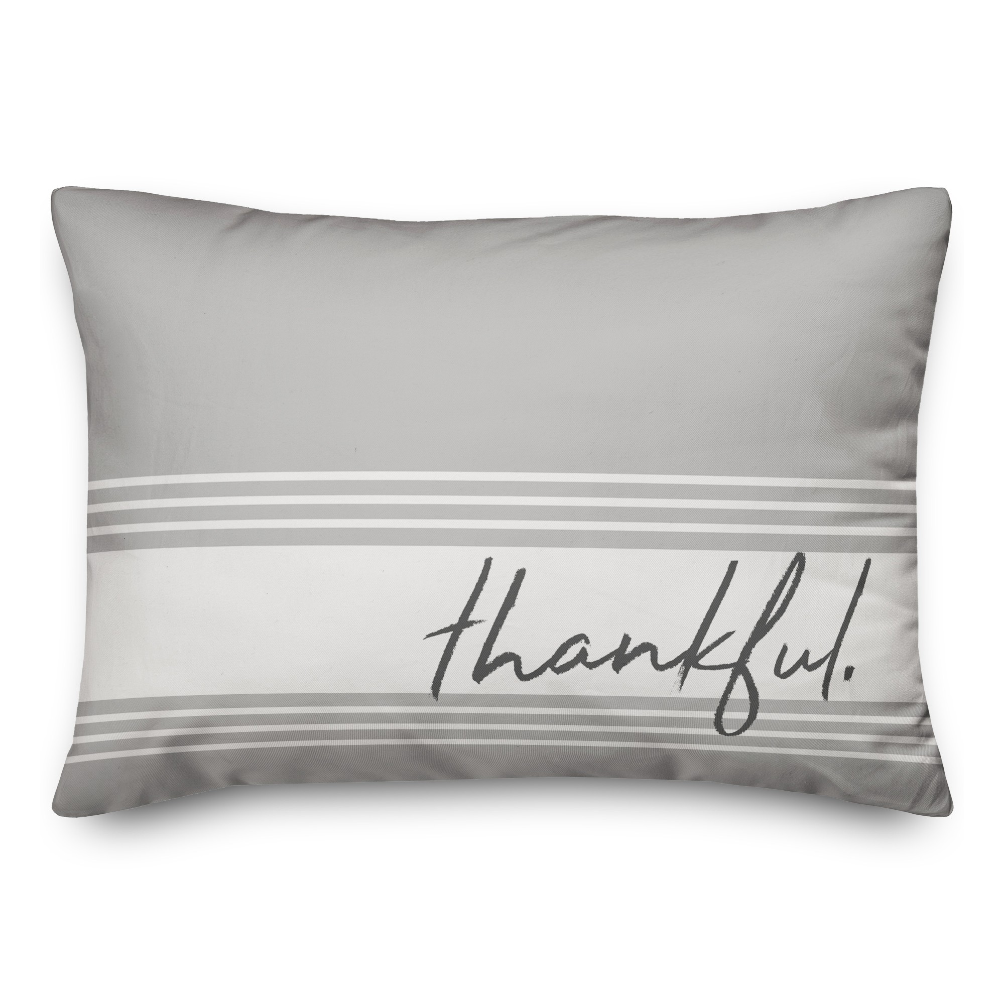Gray Thankful Farmhouse Stripes 14x20 Spun Poly Pillow