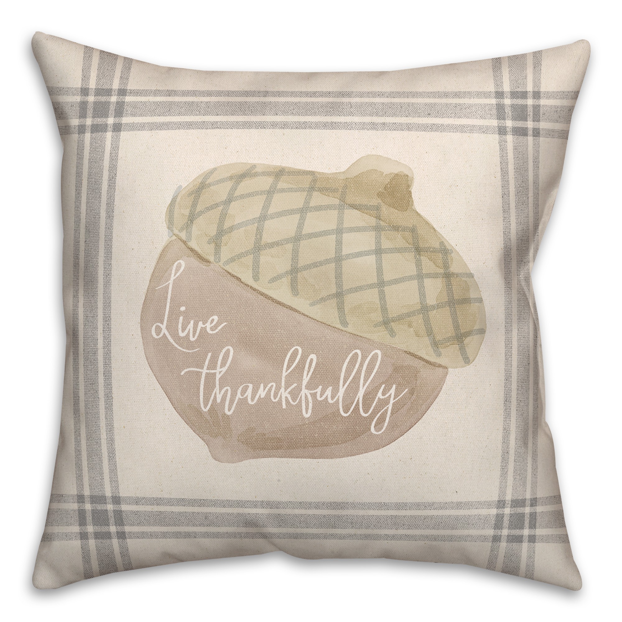 Thankfully Acorn on Linen 18x18 Spun Poly Pillow