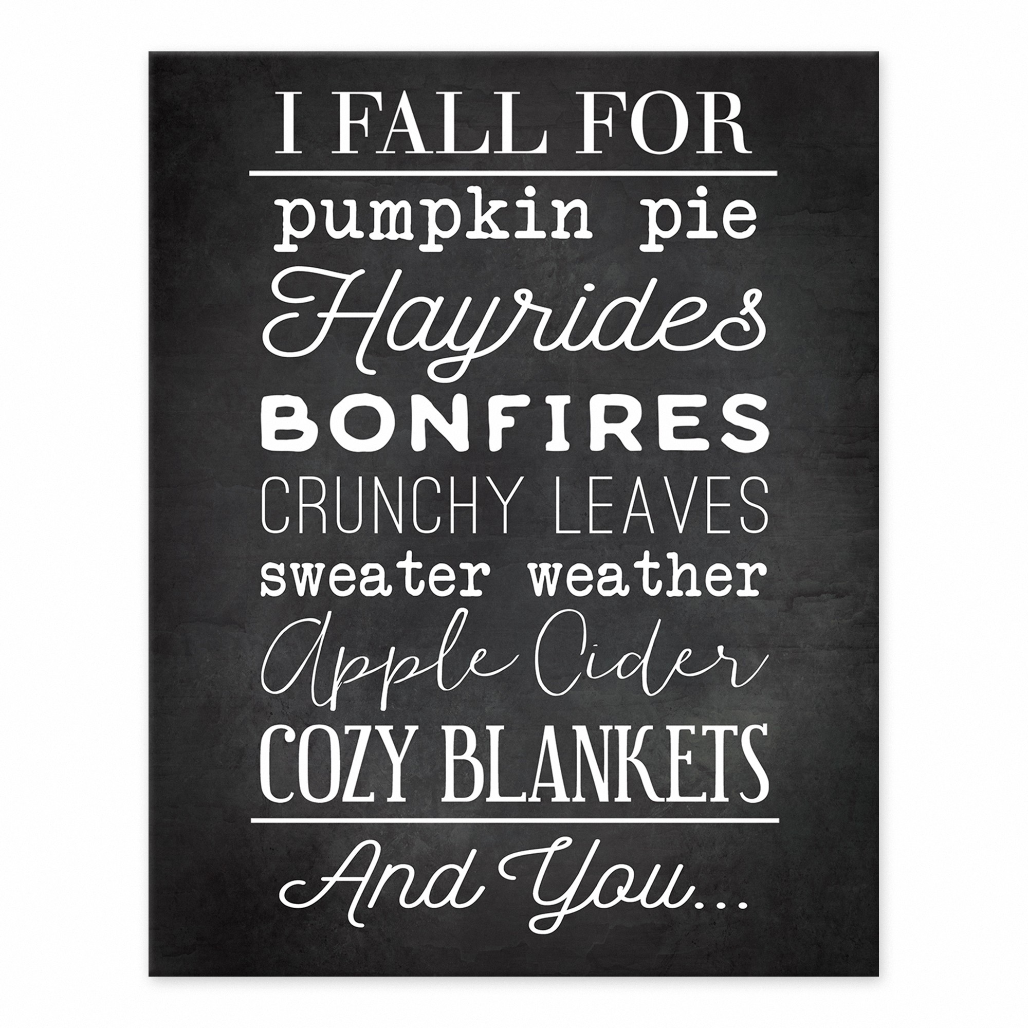 Fall for Autumn Things Black and White 8x10 Tabletop Canvas