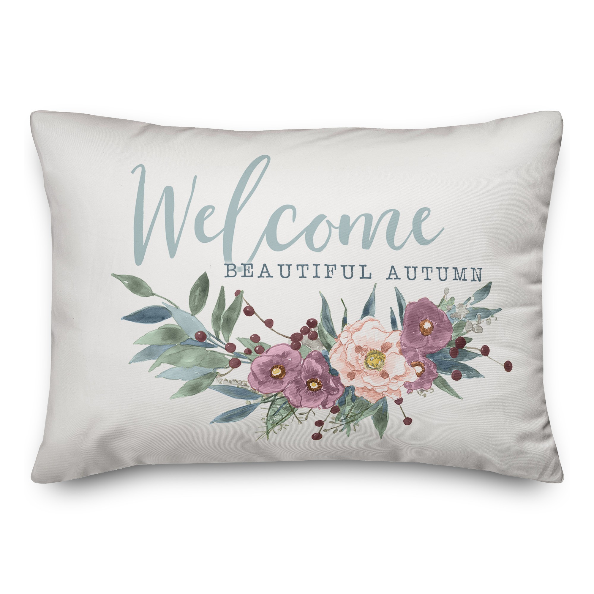 Welcome Autumn Blue and Purple 14x20 Spun Poly Pillow