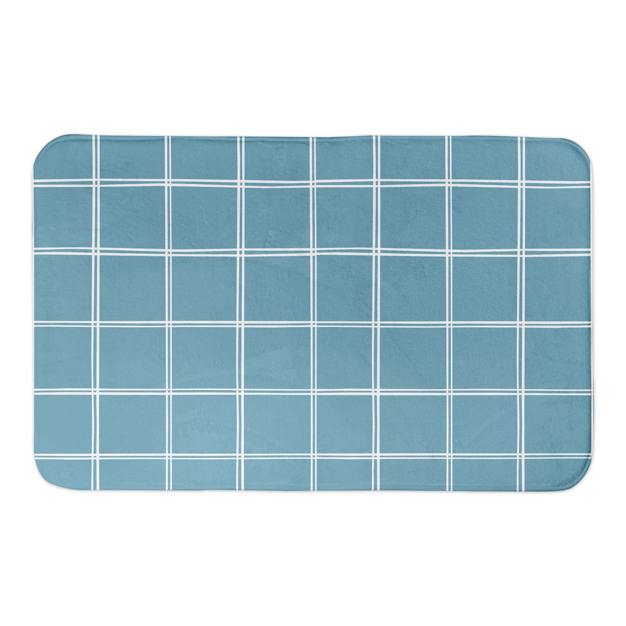 Blue Hand Drawn Plaid Pattern 34x21 Bath Mat