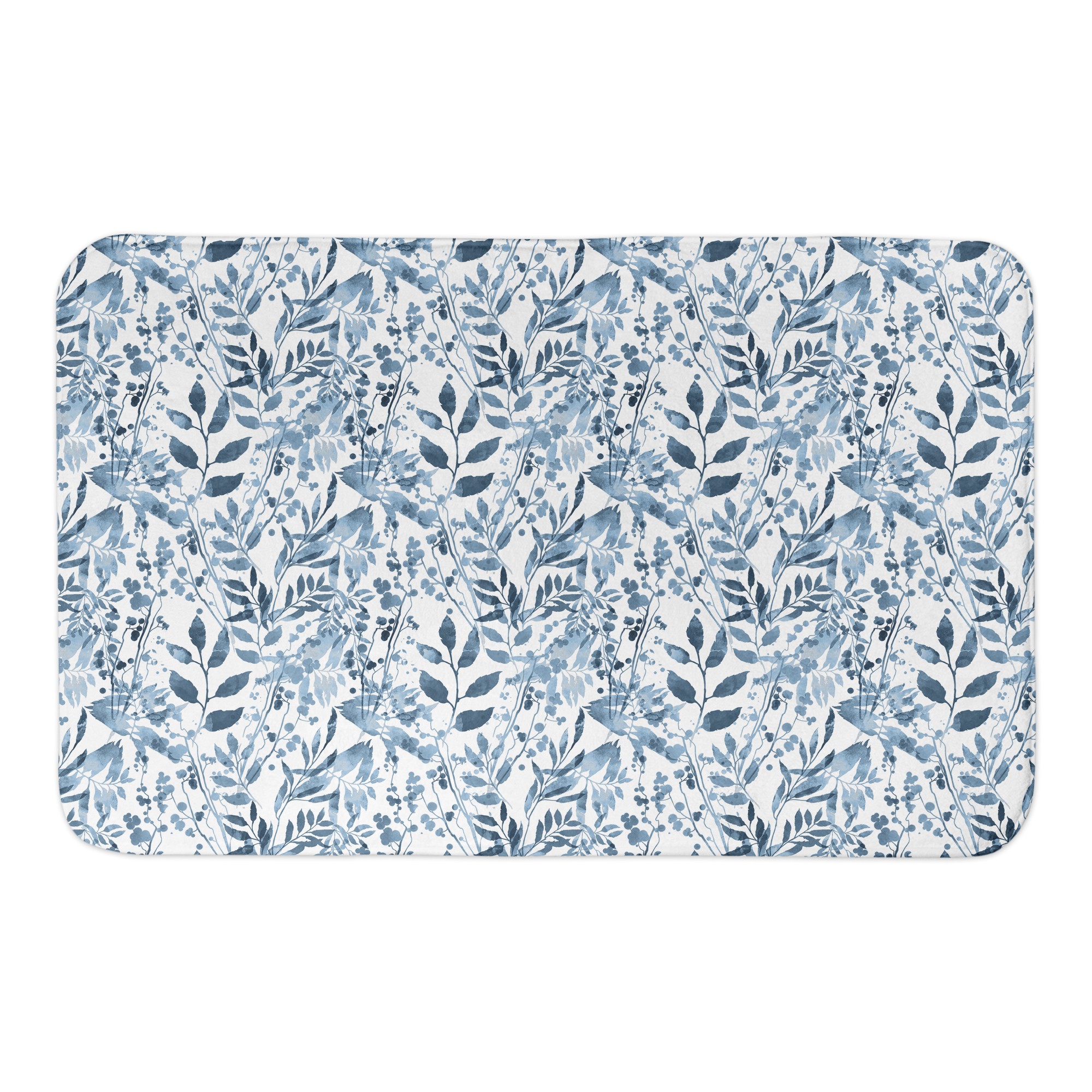 Blue Botanical Pumpkin Pattern 34x21 Bath Mat