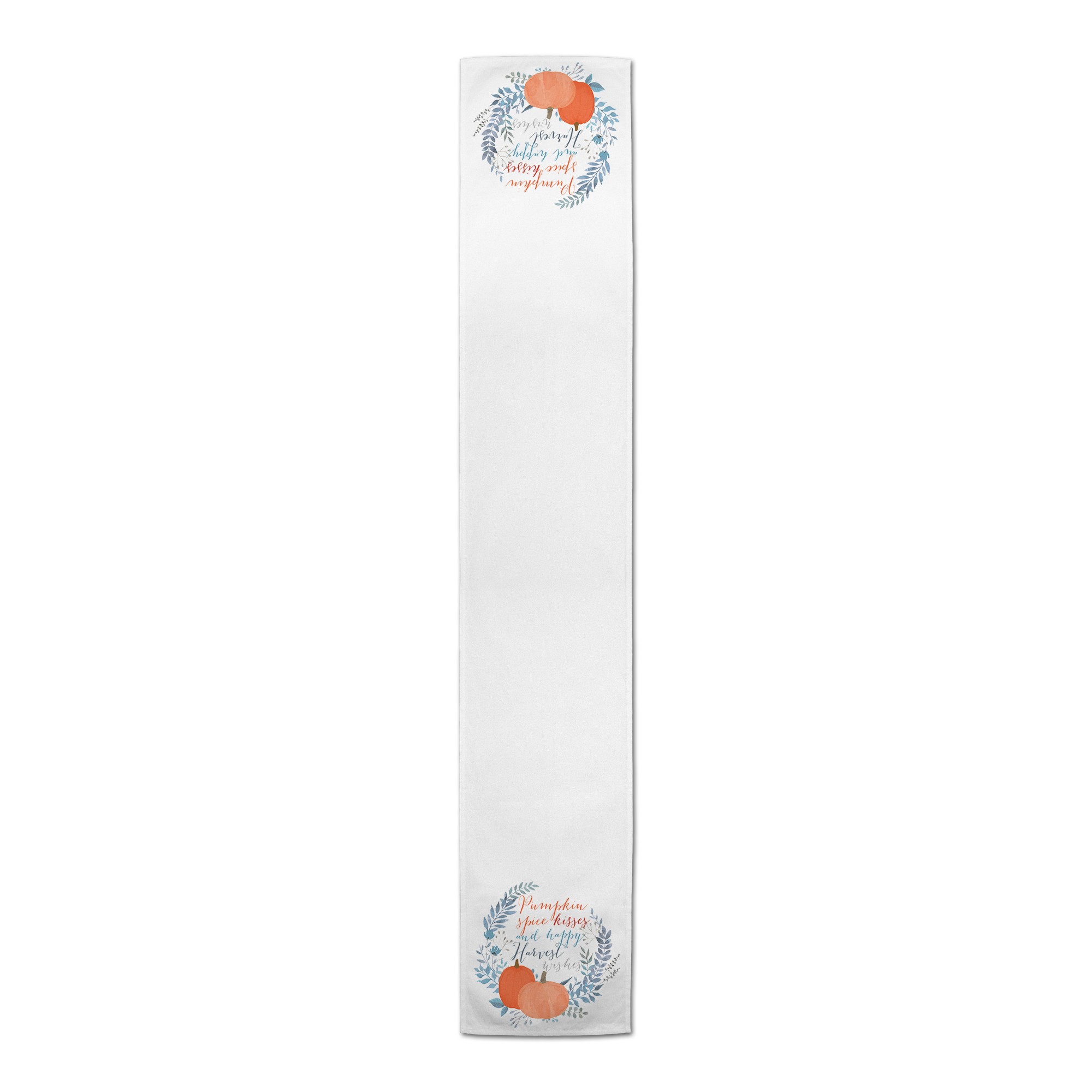 Blue Fall Wreath Kisses and Wishes 16x72 Poly Twill Table Runner