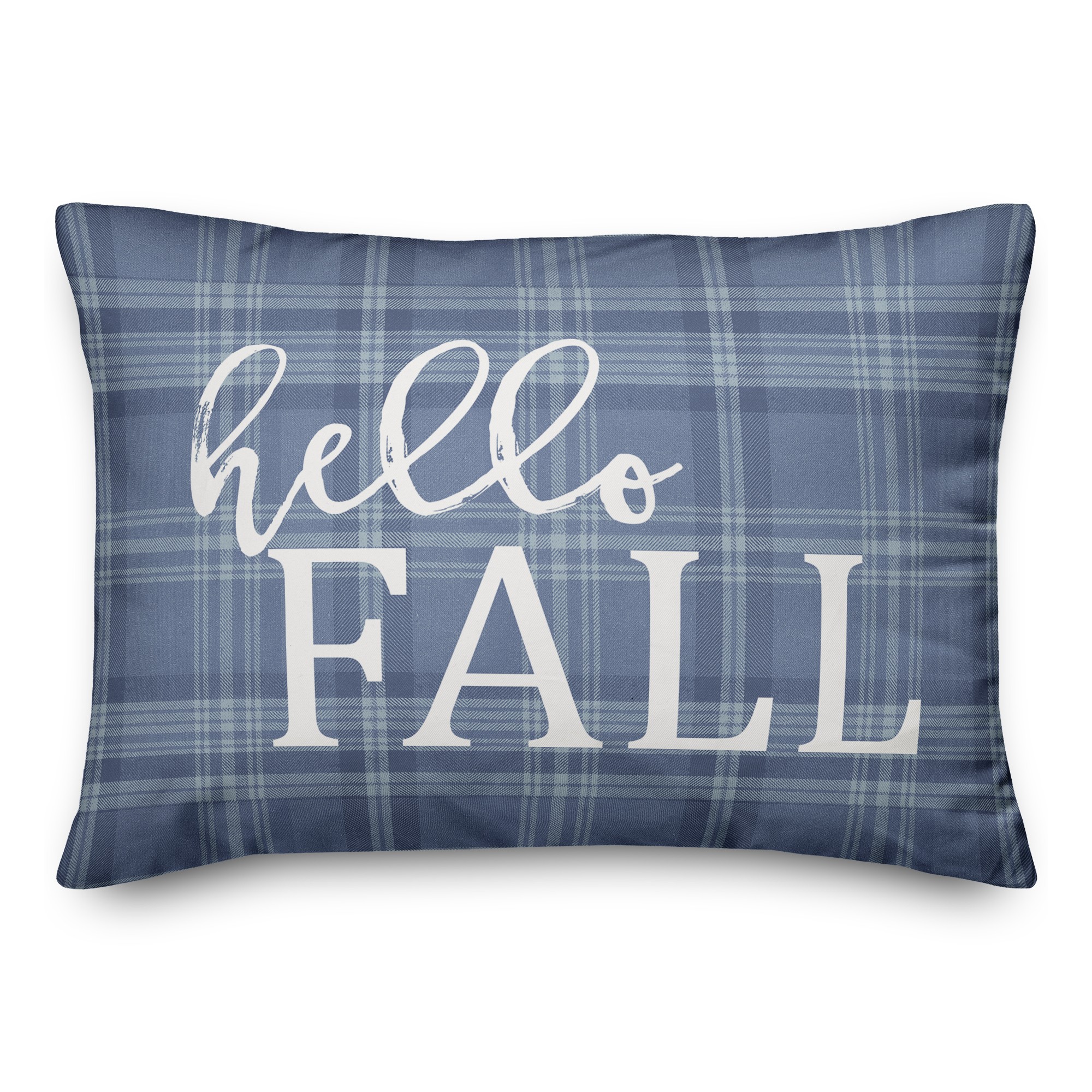 Hello Fall on Blue Plaid 14x20 Spun Poly Pillow