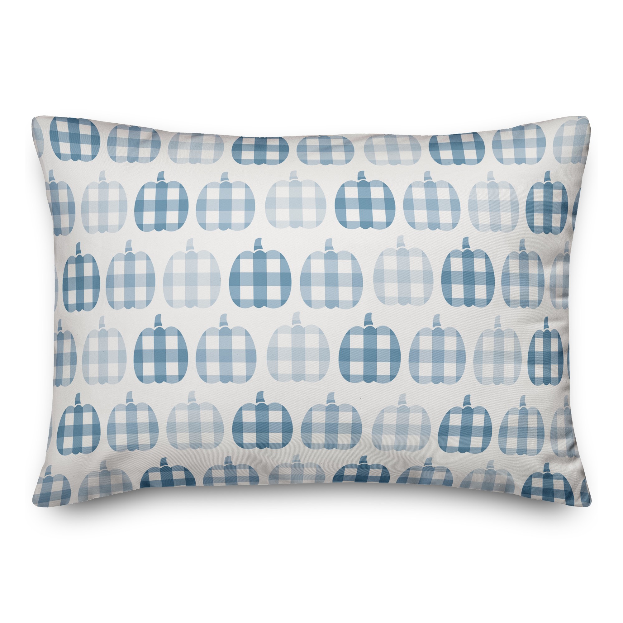 Plaid Pumpkins Pattern Blue 14x20 Spun Poly Pillow