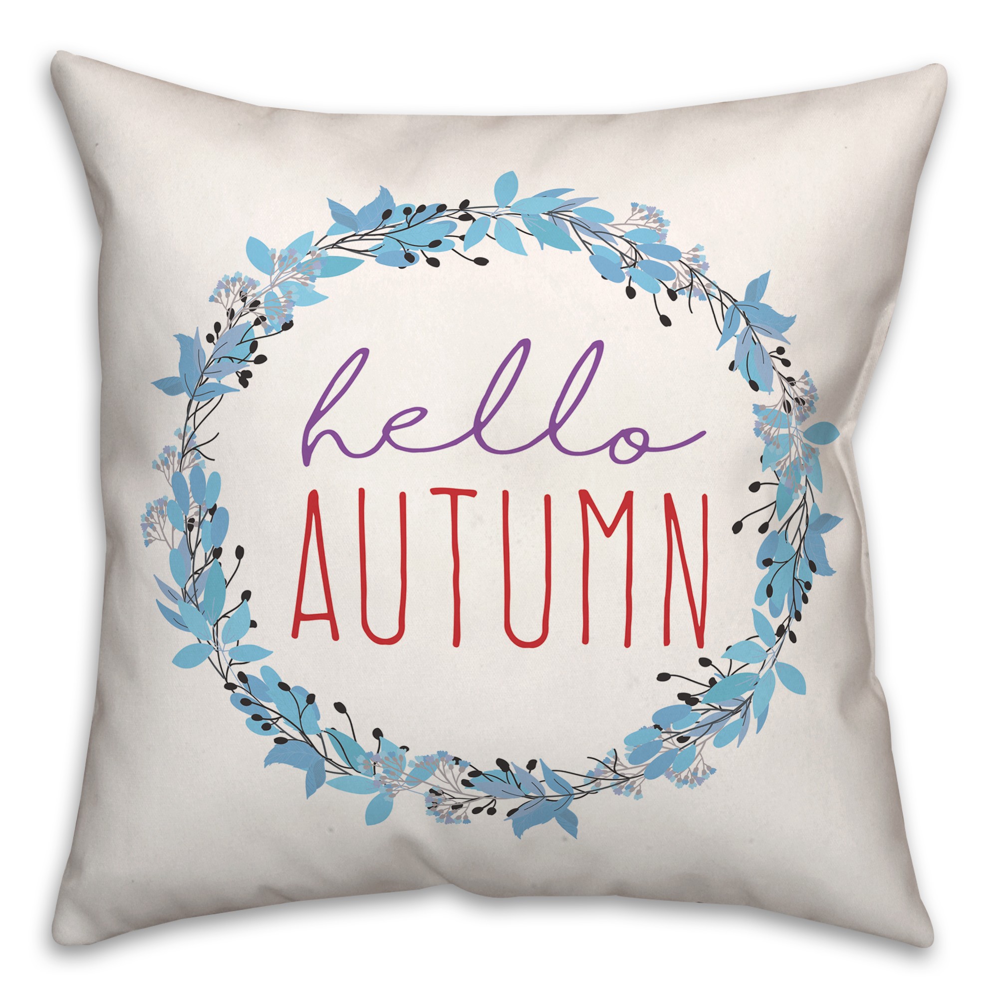 Hello Autumn Blue Wreath 18x18 Spun Poly Pillow