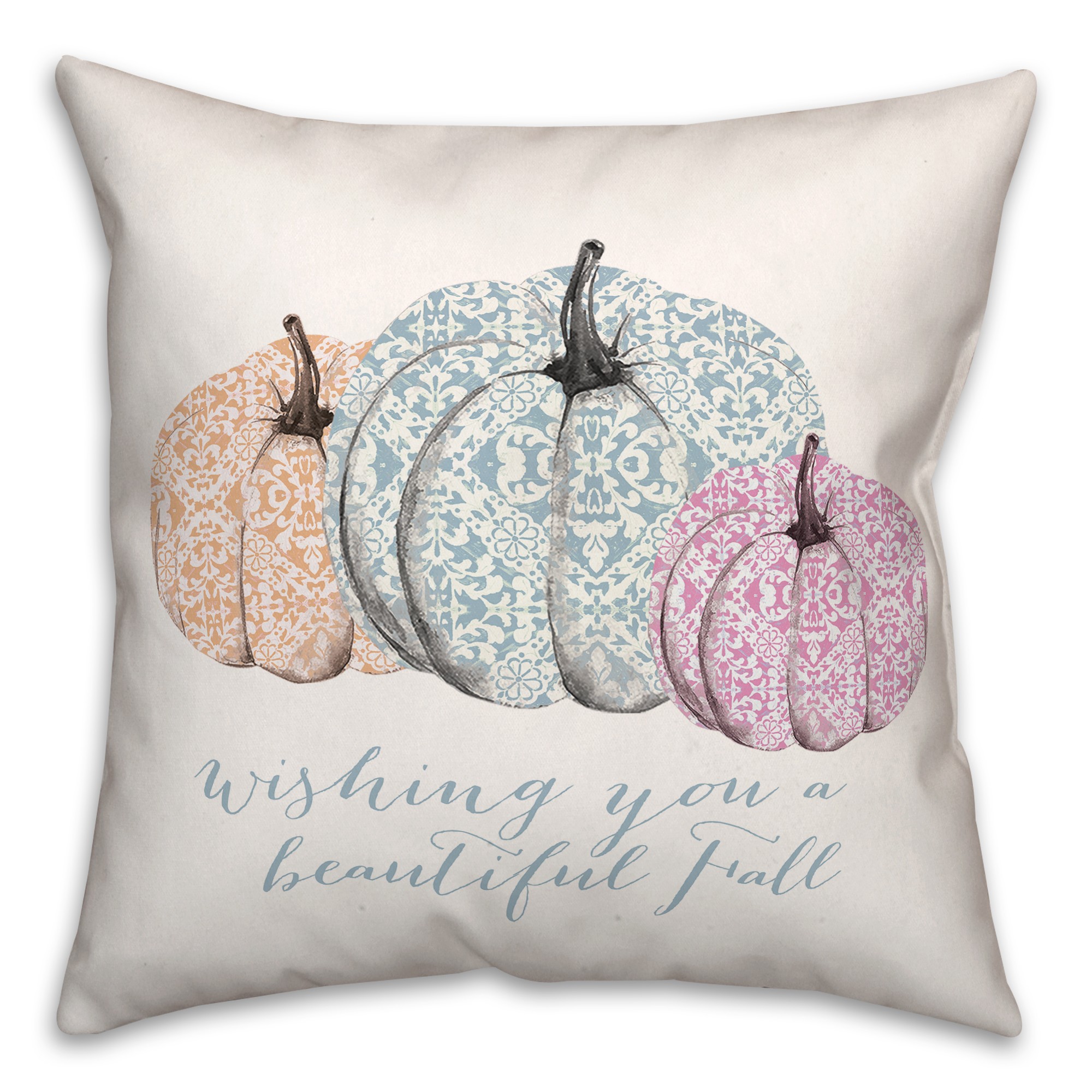 Beautiful Fall Wish Pumpkins 18x18 Spun Poly Pillow