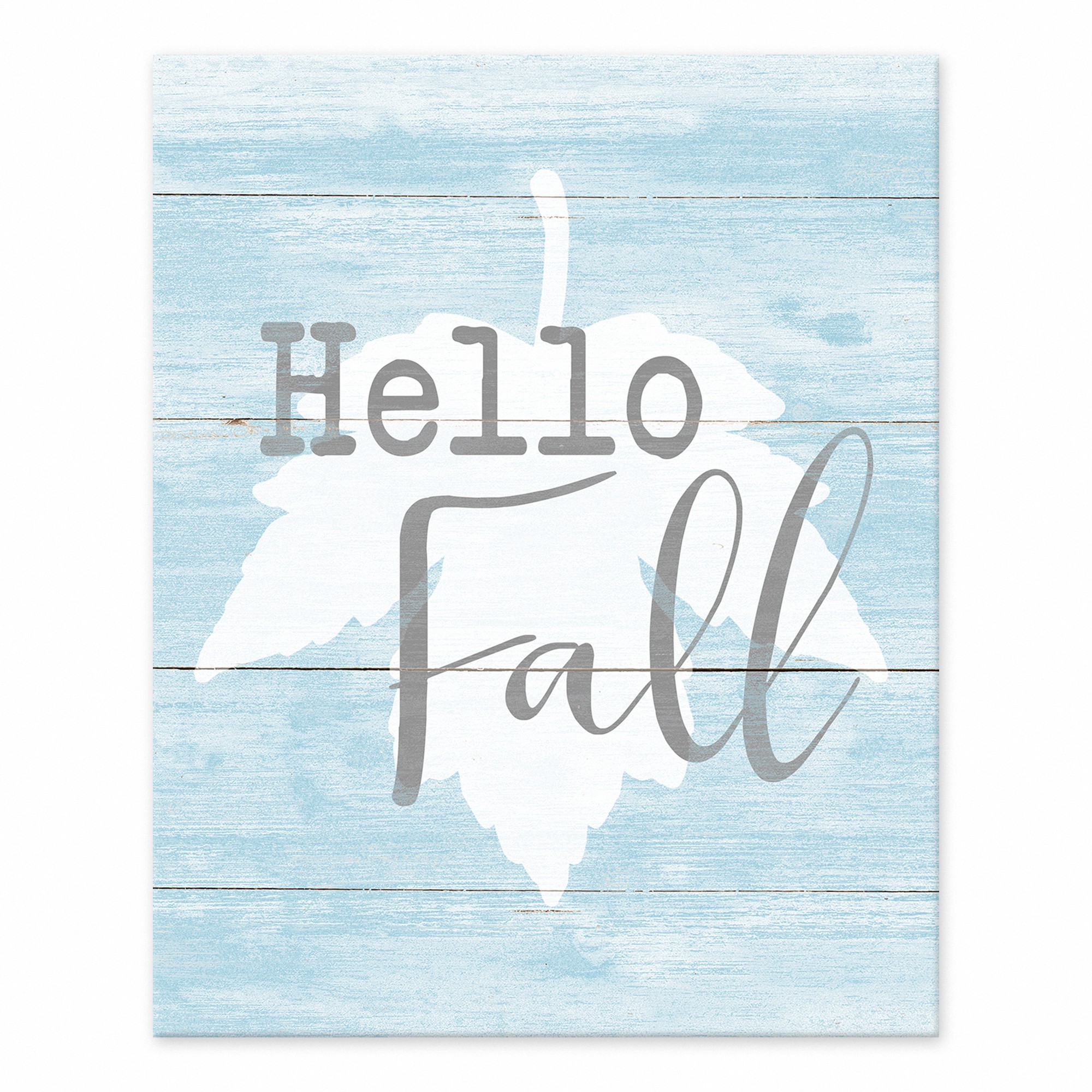 Hello Fall Blue Leaf on Wood 8x10 Tabletop Canvas